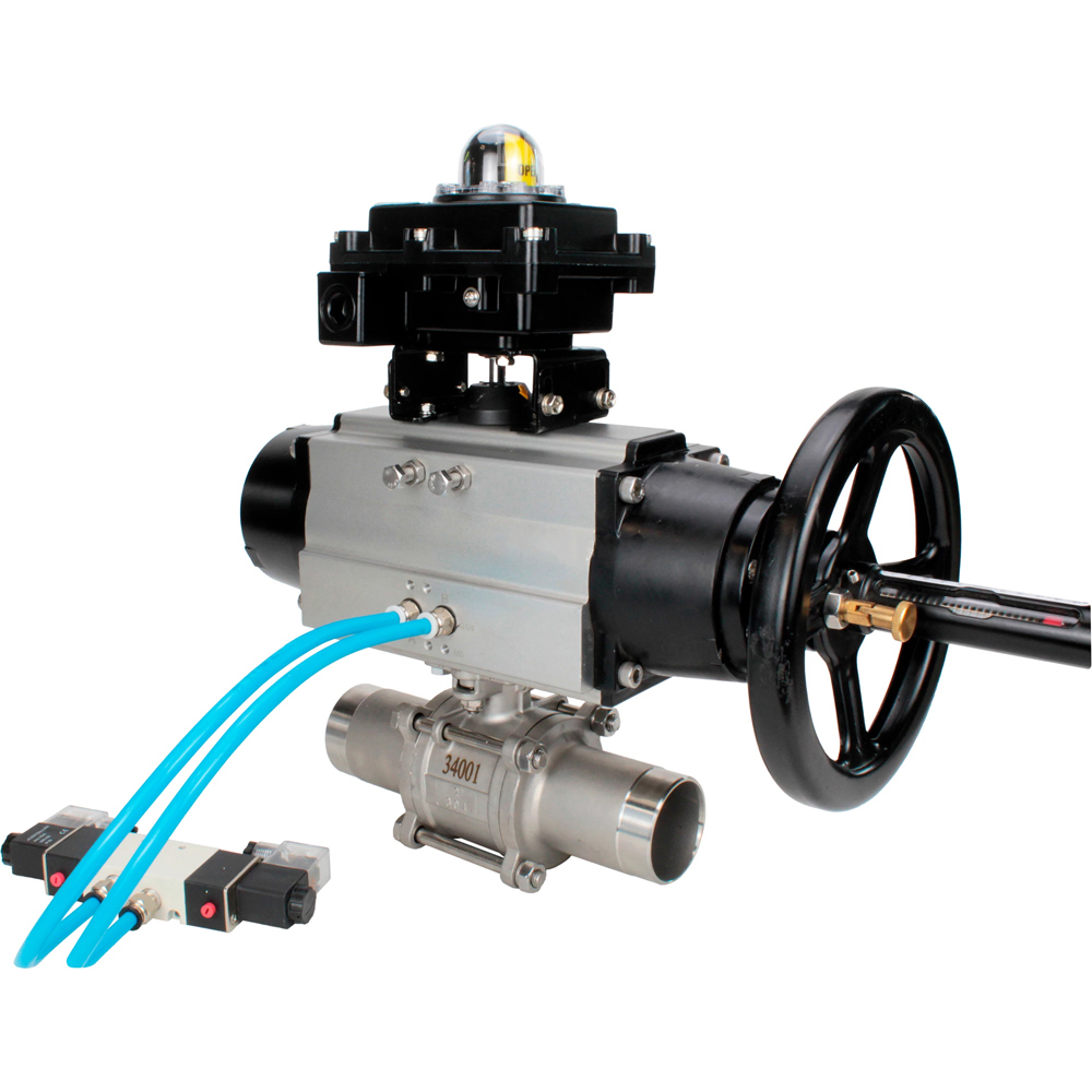 Изображение товара Кран шаровой DN80 PN25 с пневмоприводом, нержавеющая сталь