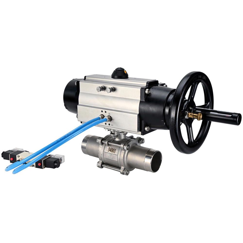 Изображение товара Кран шаровой прямой DN.ru D160-58900 DN80 PN25 с пневмоприводом нержавеющая сталь