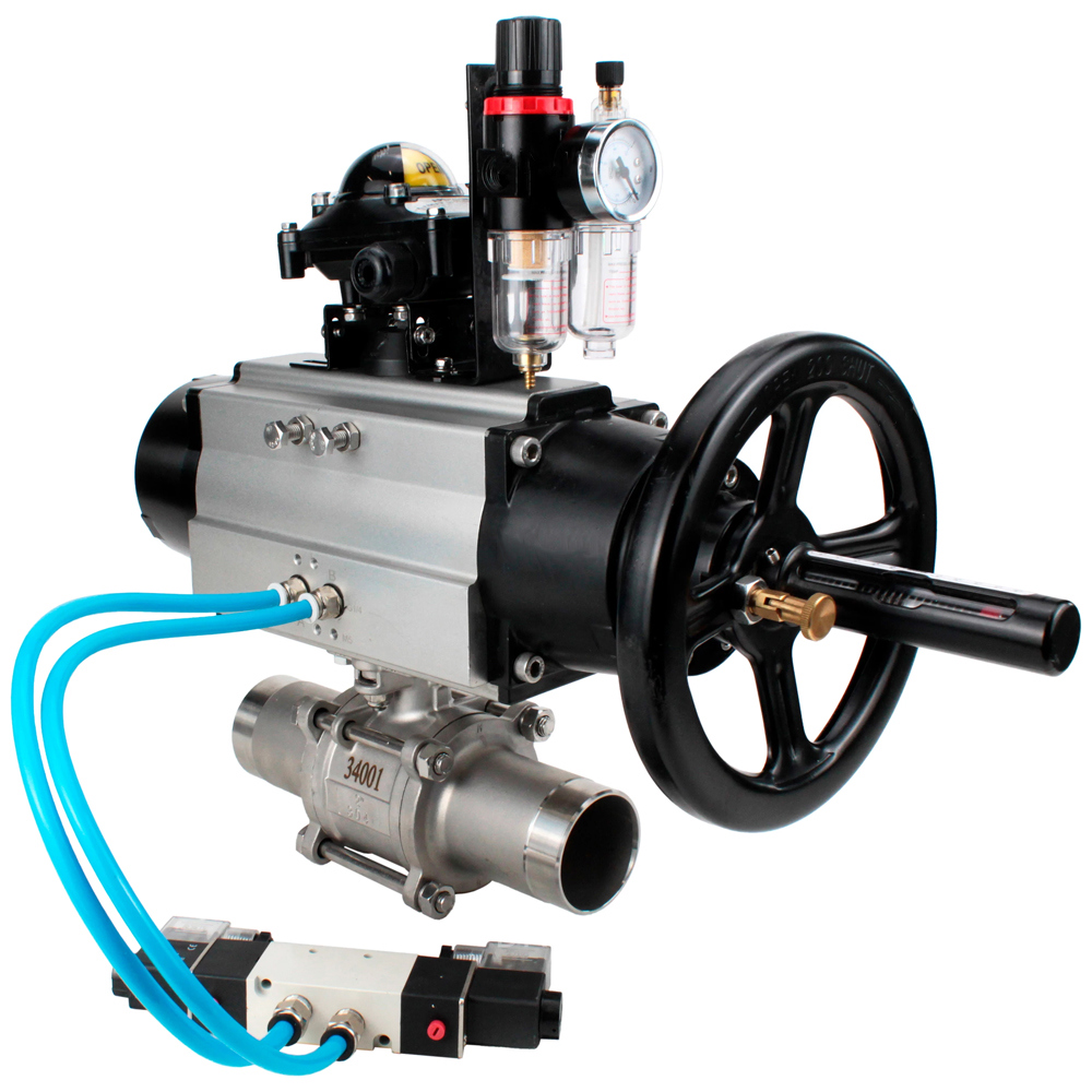 Изображение товара Кран шаровой DN.ru DN80 PN25 с пневмоприводом из нержавеющей стали