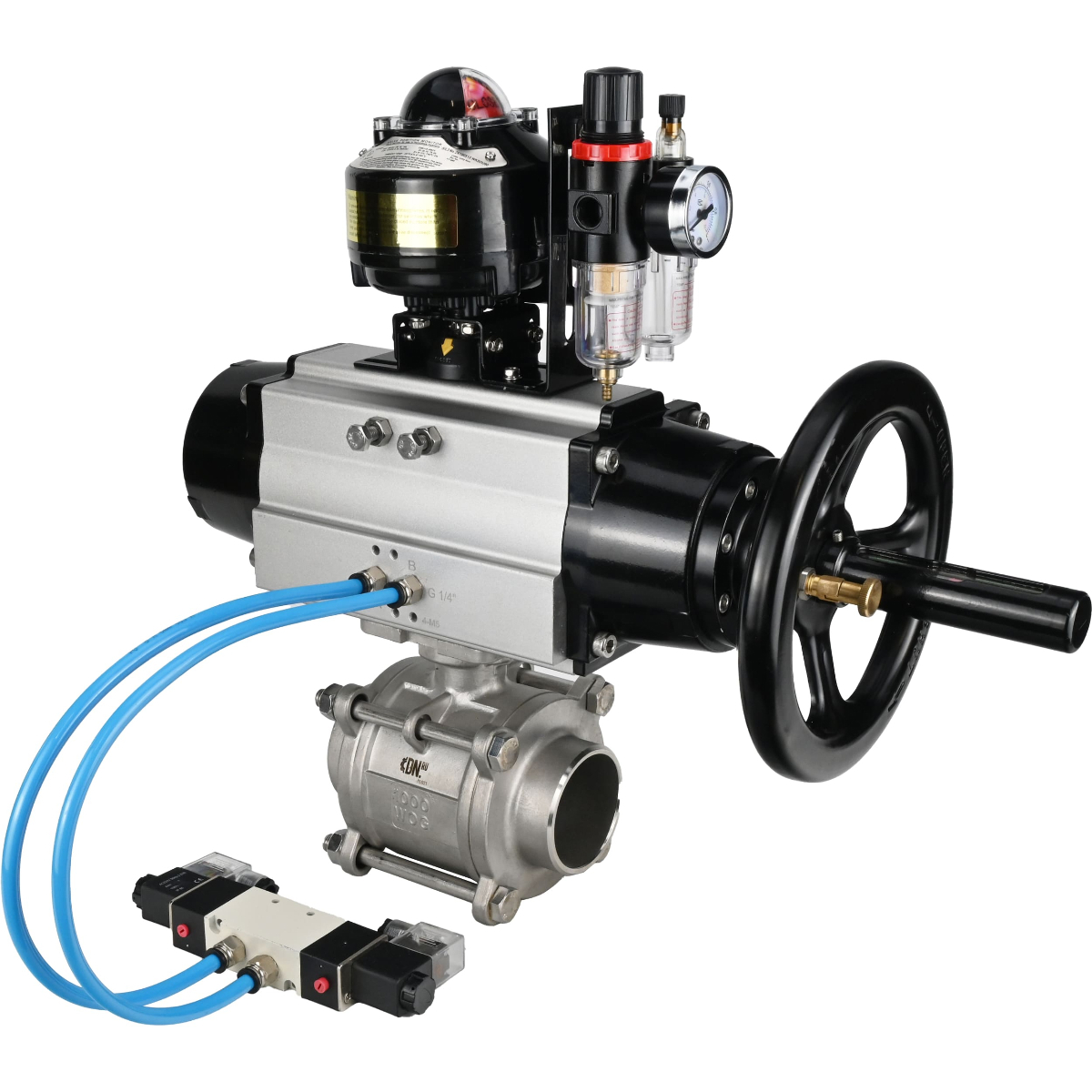 Изображение товара Кран шаровой DN80 DN.RU нержавеющая сталь, пневмопривод, DN.RU