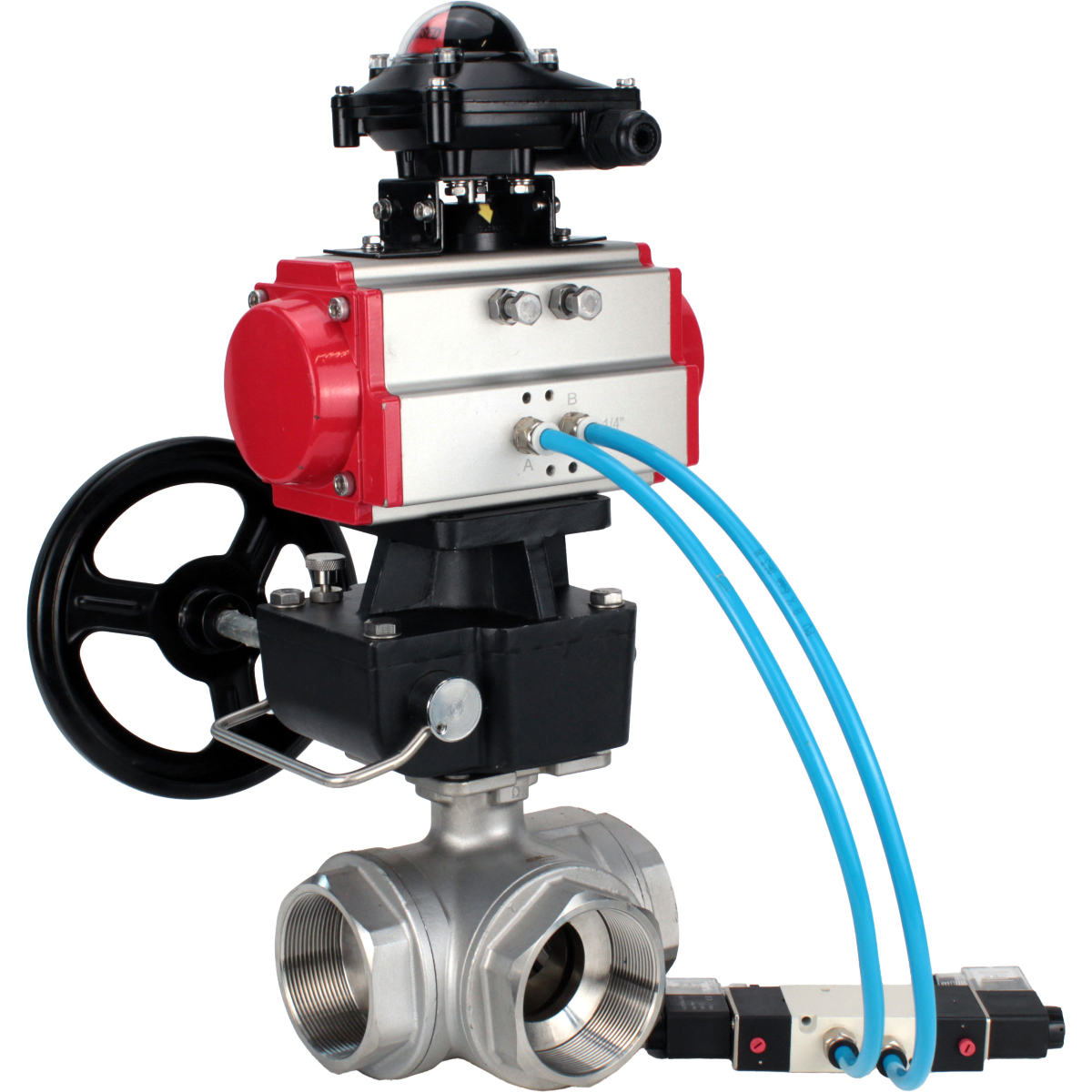 Изображение товара Кран шаровой DN.ru D160-59082, нерж. сталь, PN63, 3/8", пневмопривод