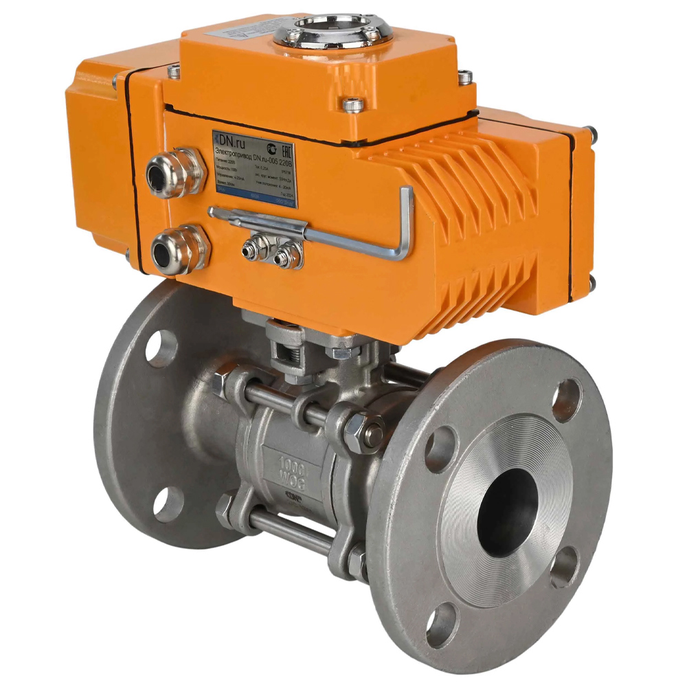 Изображение товара Кран шаровой прямой DN32 с электроприводом DN.RU 32 мм, нержавеющая сталь
