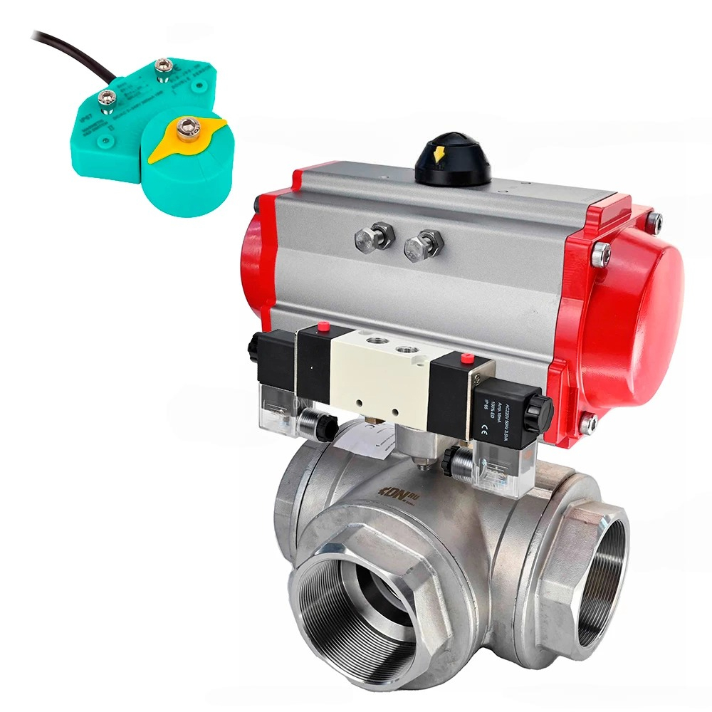 Изображение товара Кран шаровой DN.ru D160-62992 DN20 PN63 3/4" ВР с пневмоприводом из нержавейки