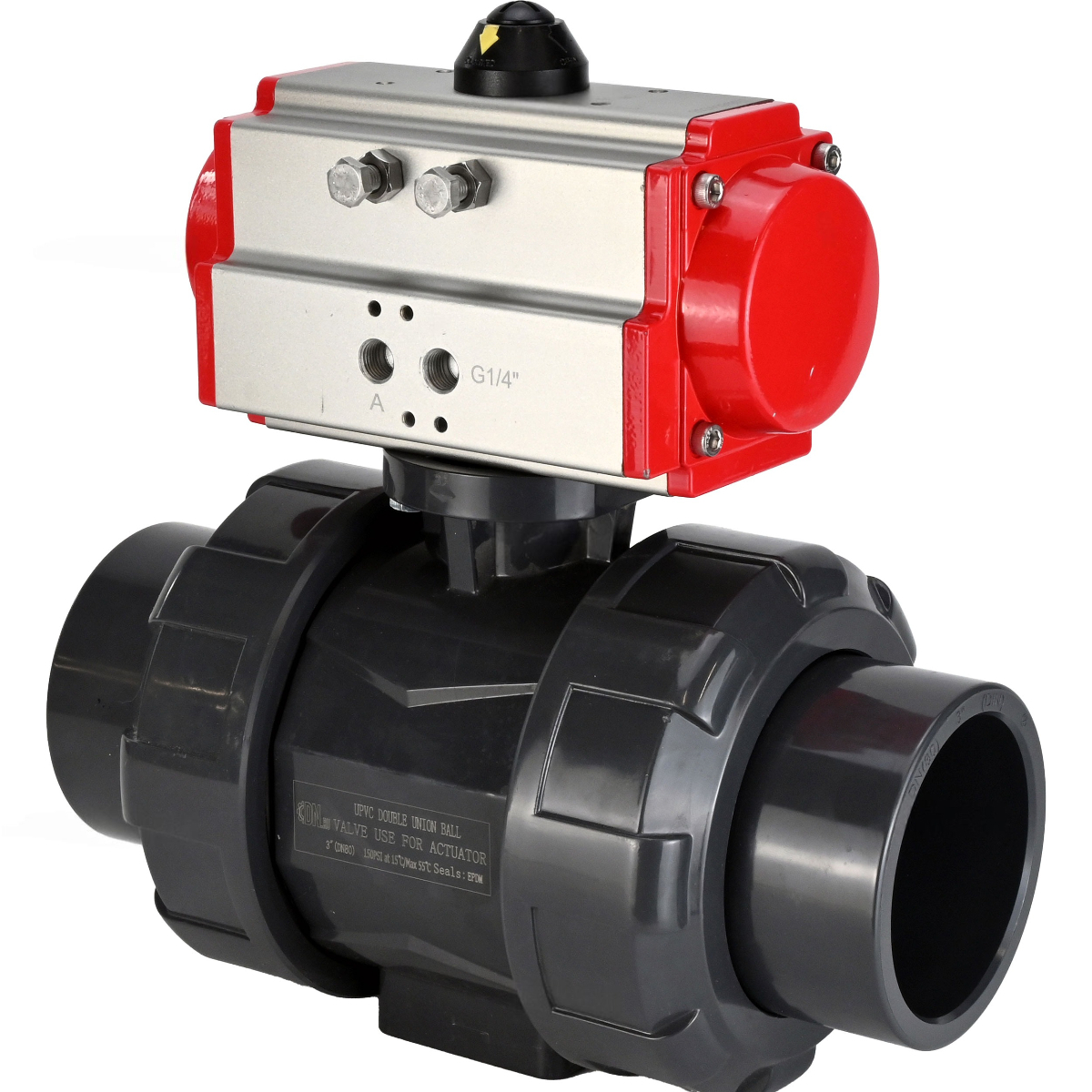 Изображение товара Кран шаровой прямой DN.ru D160-65149 DN15 PN10 с пневмоприводом нпвх