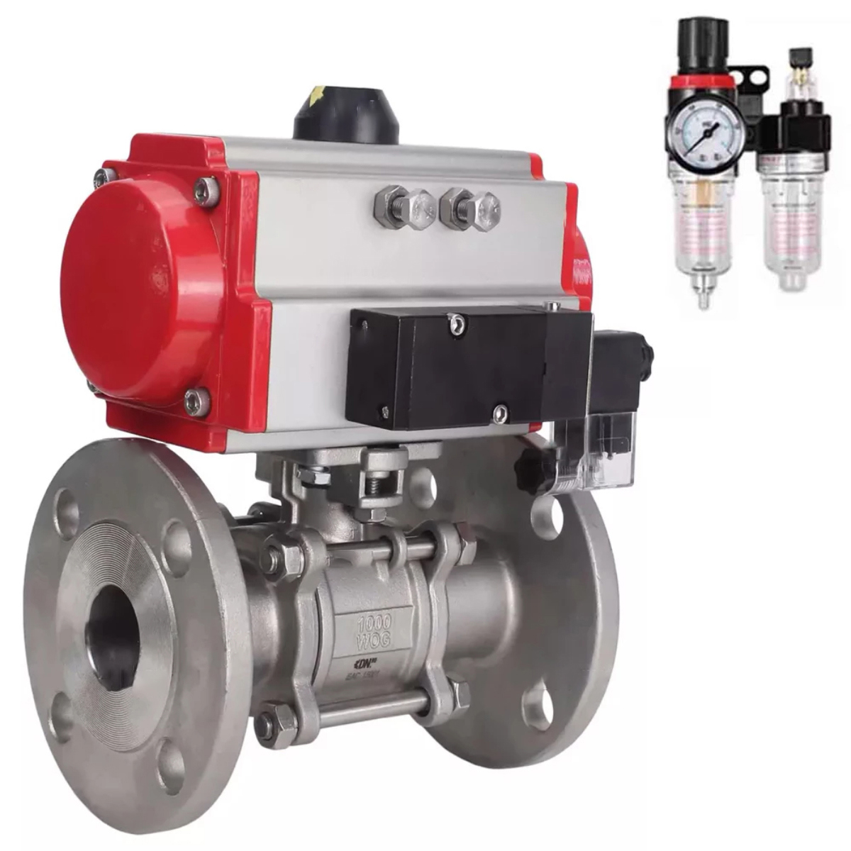 Изображение товара Кран шаровой DN.ru прямой DN65 PN40 с пневмоприводом из нержавеющей стали