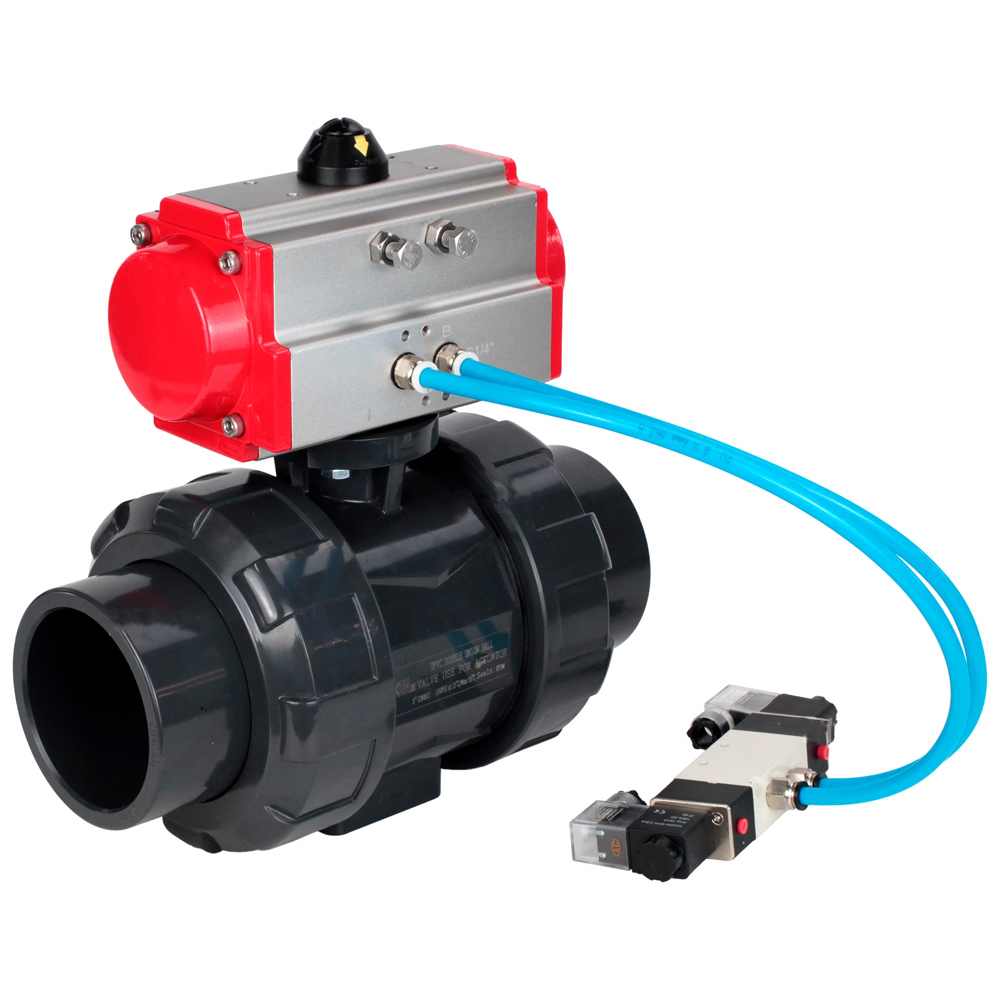 Изображение товара Кран шаровой DN32 НПВХ с пневмоприводом DN.RU