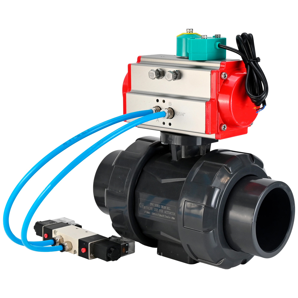 Изображение товара Кран шаровой DN.RU НПВХ-НПВХ-E-FP-GRM-H с пневмоприводом Изображение товара Кран шаровой DN.RU НПВХ-НПВХ-E-FP-GRM-H с пневмоприводом