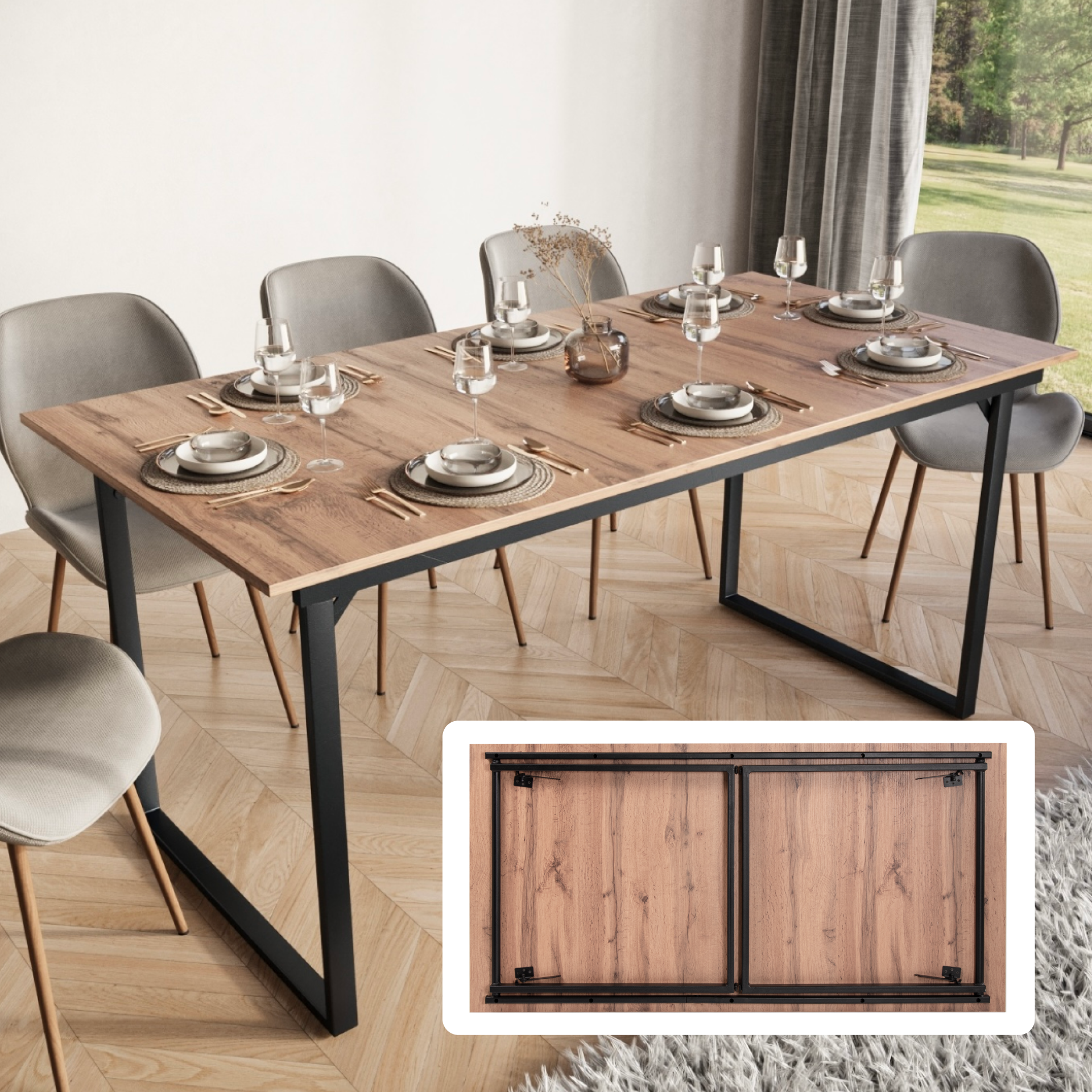 Изображение товара Стол прямоугольный Mantero 160x80 см лдсп цвет дуб вотан складной стиль лофт