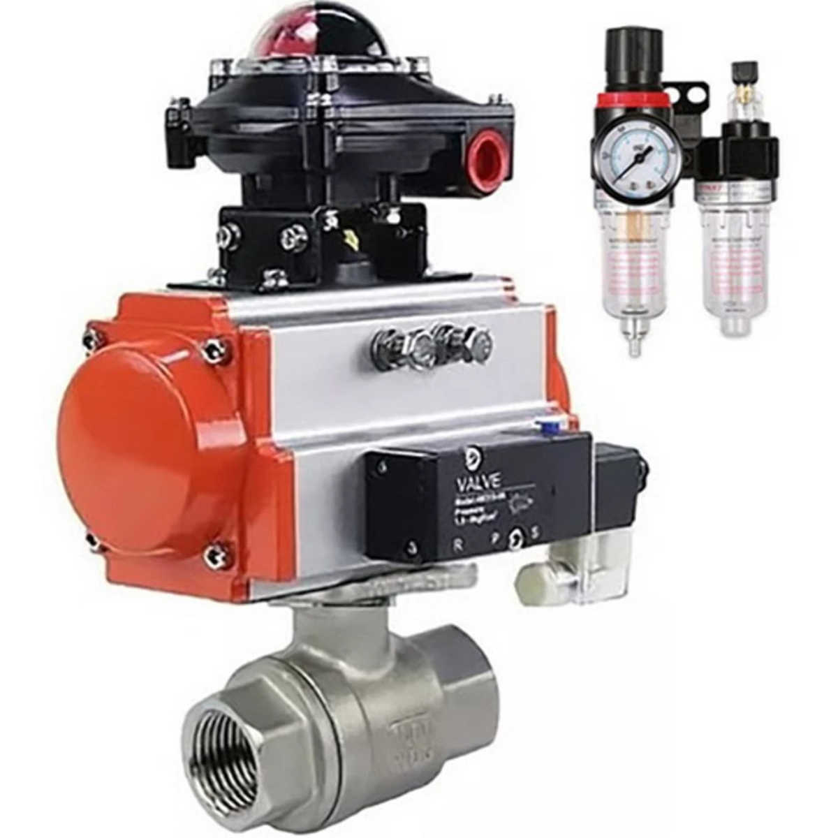 Изображение товара Кран шаровой прямой DN.ru D160-70471 DN80 PN40 3" ВР с пневмоприводом нержавеющая сталь