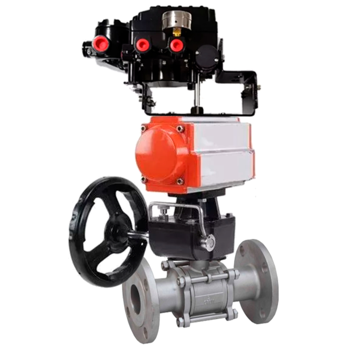 Изображение товара Кран шаровой DN100 PN16 с пневмоприводом и ручным дублером DN.RU