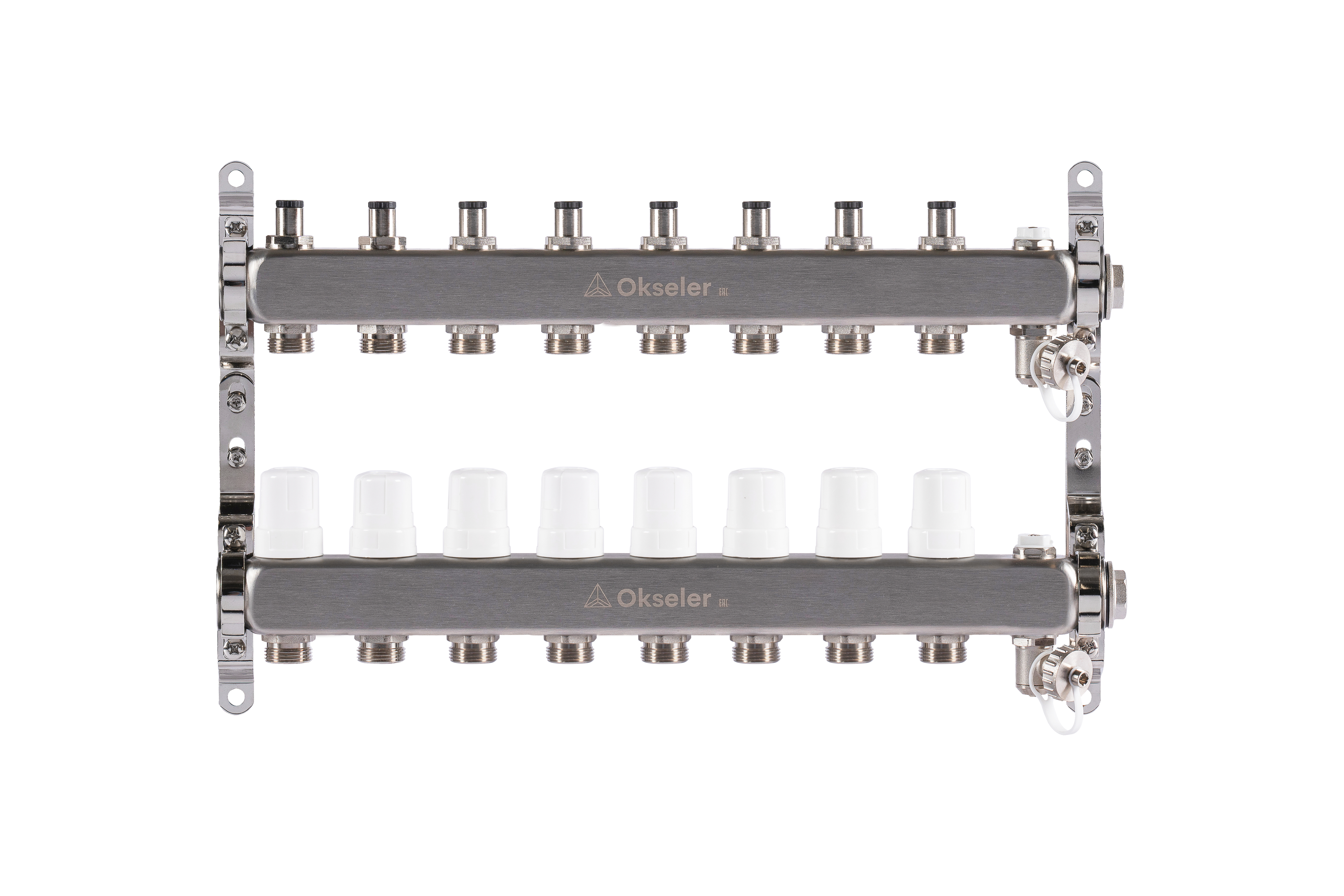 Изображение товара Коллекторная группа Okseler для системы теплого пола 8 выходов нержавеющая сталь
