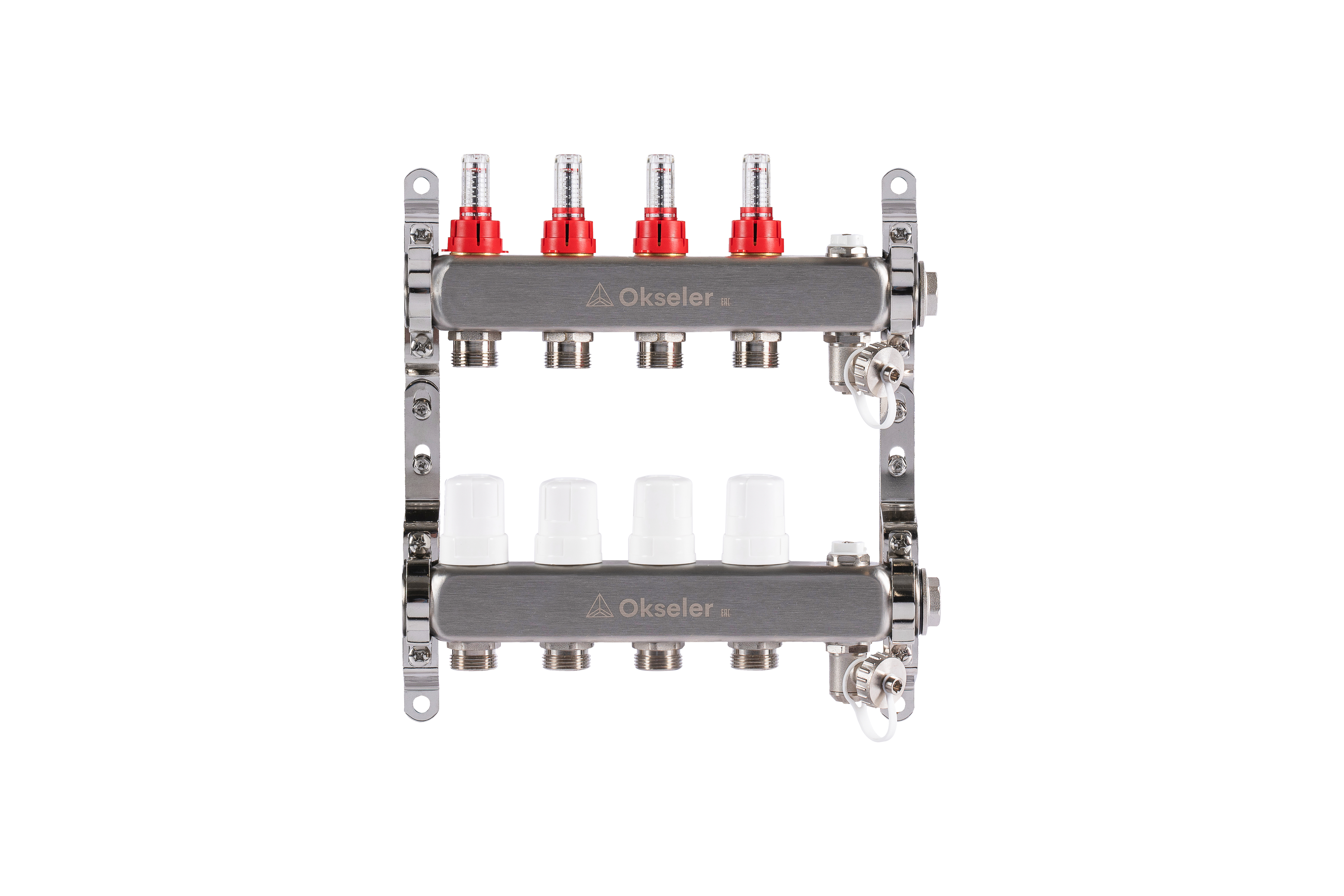 Изображение товара Коллекторная группа с расходомерами 4 выхода из нержавеющей стали для теплого пола