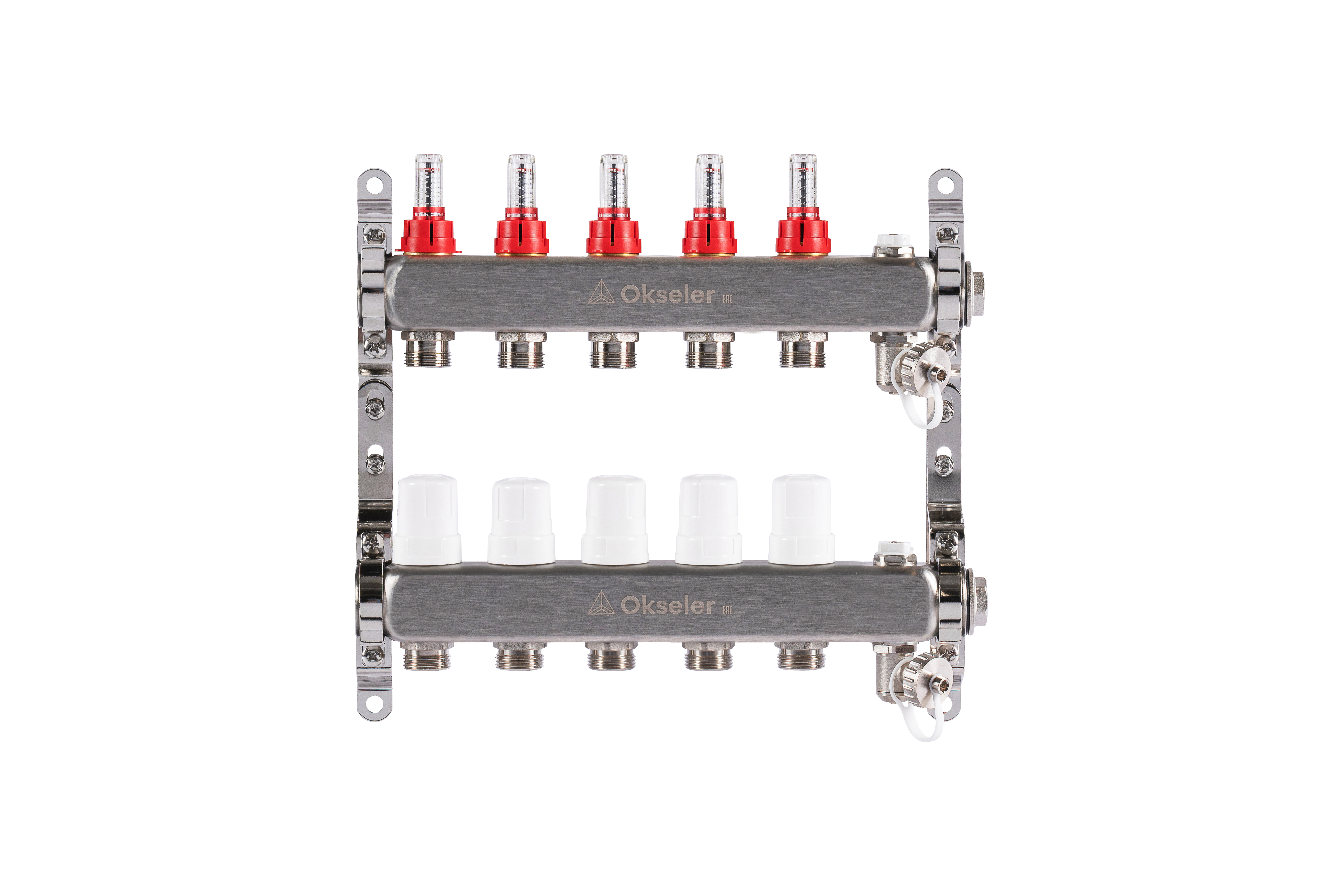 Изображение товара Коллекторная группа с расходомерами Okseler Oks00315 1"x3/4" евроконус 5 выходов нержавеющая сталь