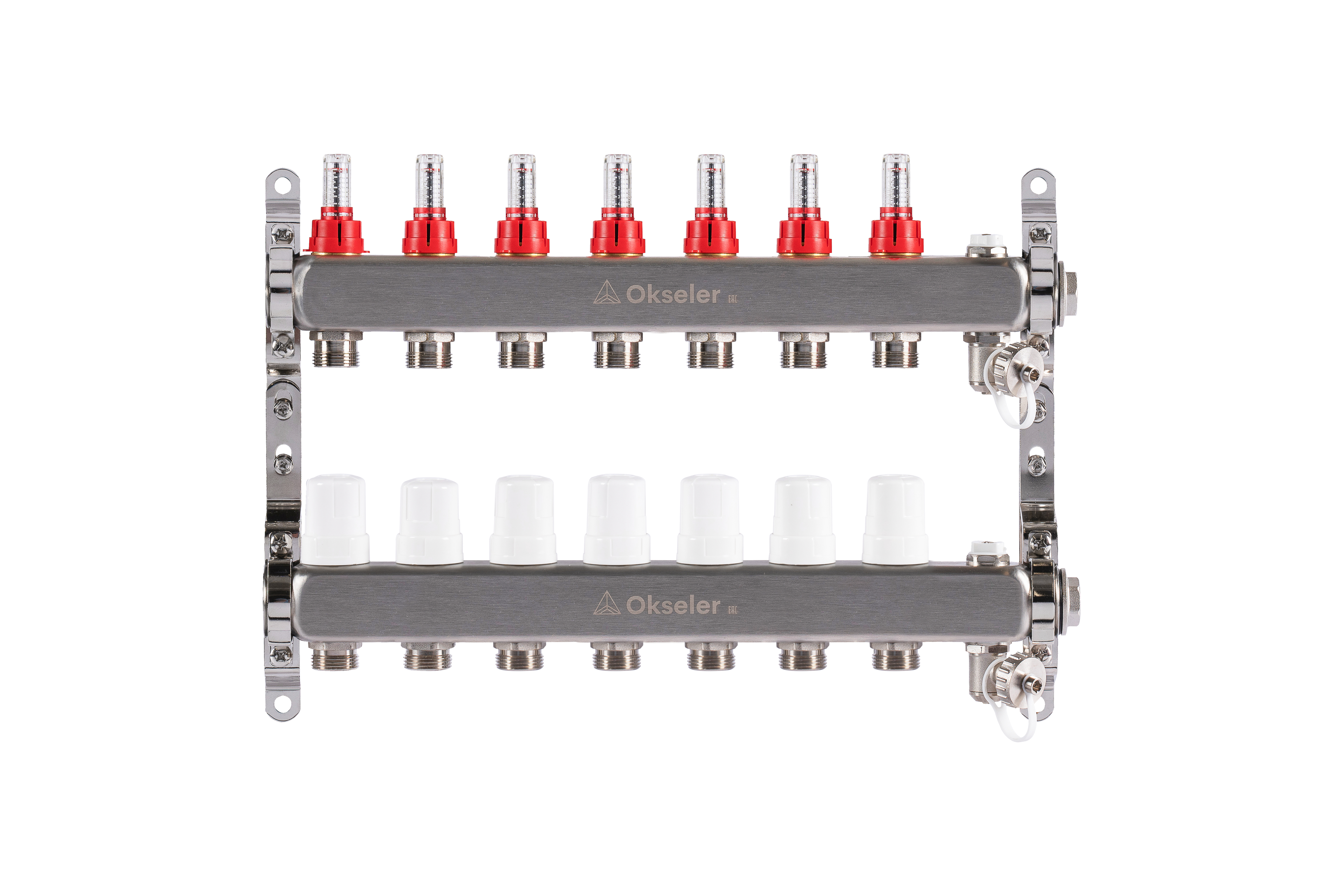 Изображение товара Коллекторная группа с расходомерами Okseler Oks00317 1"x3/4" евроконус 7 выходов нержавеющая сталь