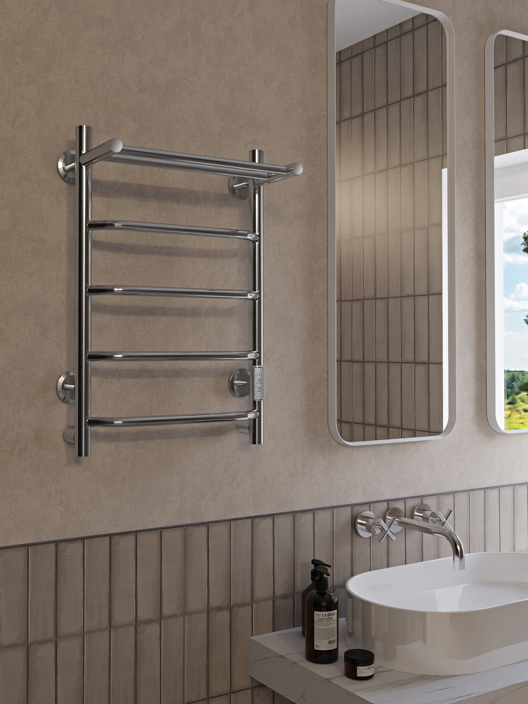 Изображение товара Электрический полотенцесушитель Myspace Temazo 400x600 мм 60 Вт с терморегулятором и полкой