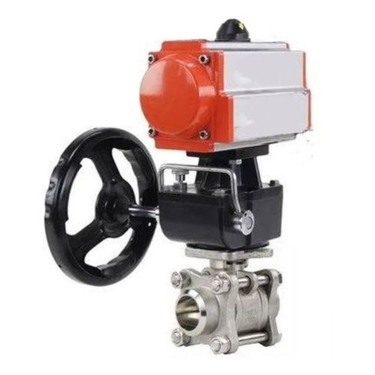 Изображение товара Кран шаровой DN100 DN.ru D160-74419 с пневмоприводом, нержавеющая сталь