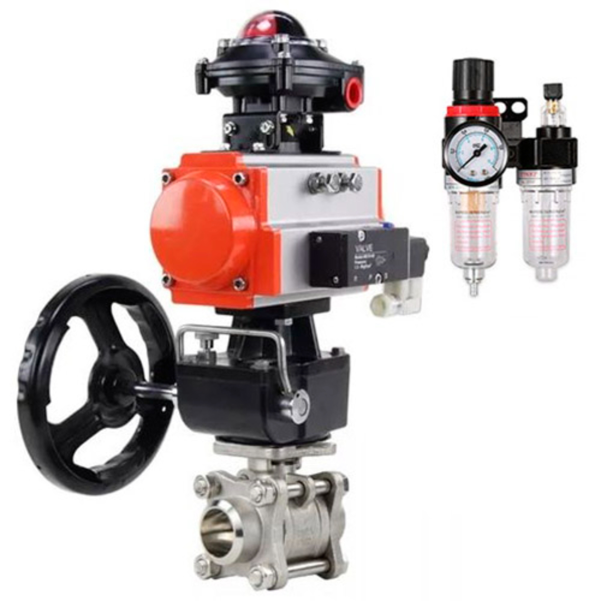 Изображение товара Кран шаровой прямой DN.ru D160-74437 DN50 PN40 с пневмоприводом нержавеющая сталь