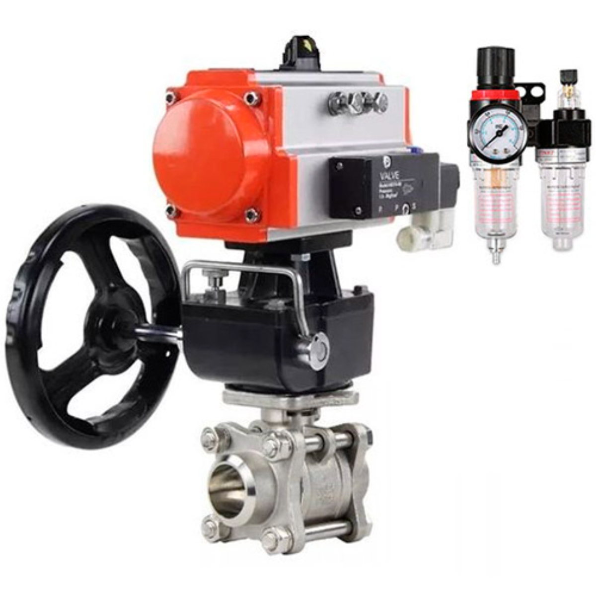 Изображение товара Кран шаровой прямой DN65 PN25 с пневмоприводом из нержавеющей стали