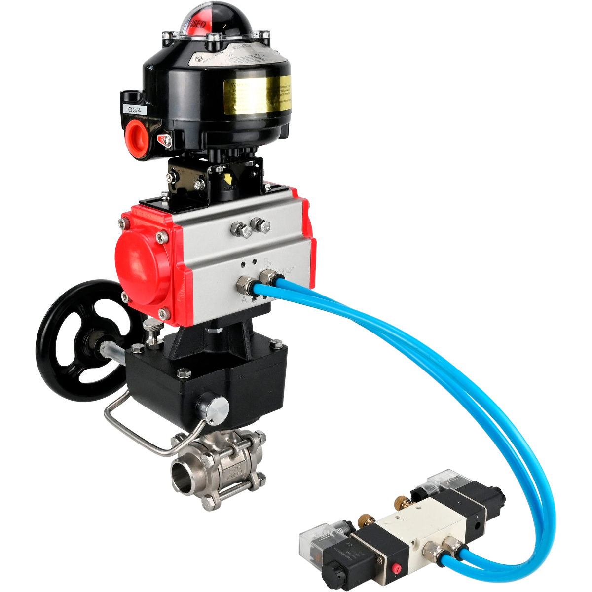 Изображение товара Кран шаровой DN100 DN.RU с пневмоприводом, нержавеющая сталь, 25 бар