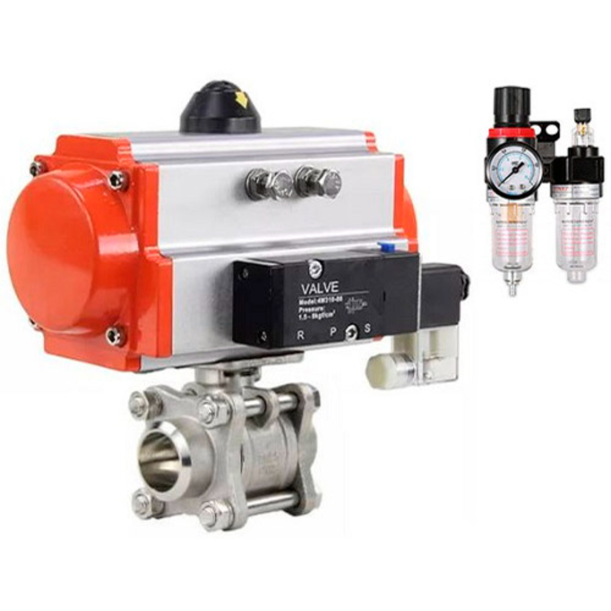 Изображение товара Кран шаровой DN.RU прямой 20 мм PN63 с пневмоприводом из нержавеющей стали