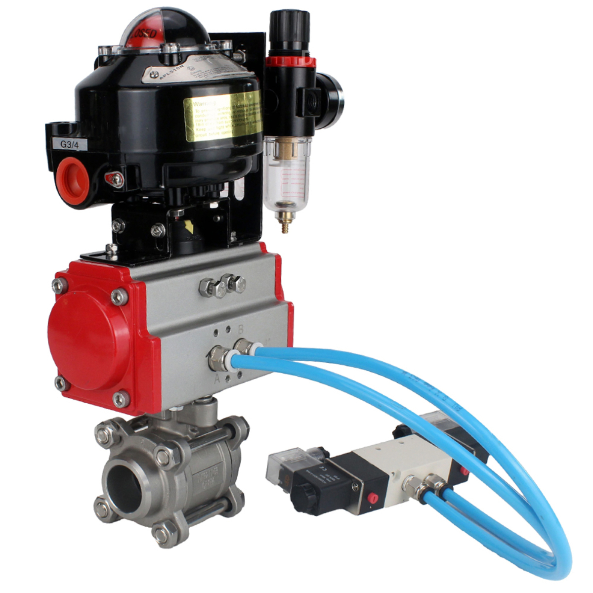 Изображение товара Кран шаровой прямой DN.ru D160-75180 DN40 PN40 с пневмоприводом нержавеющая сталь