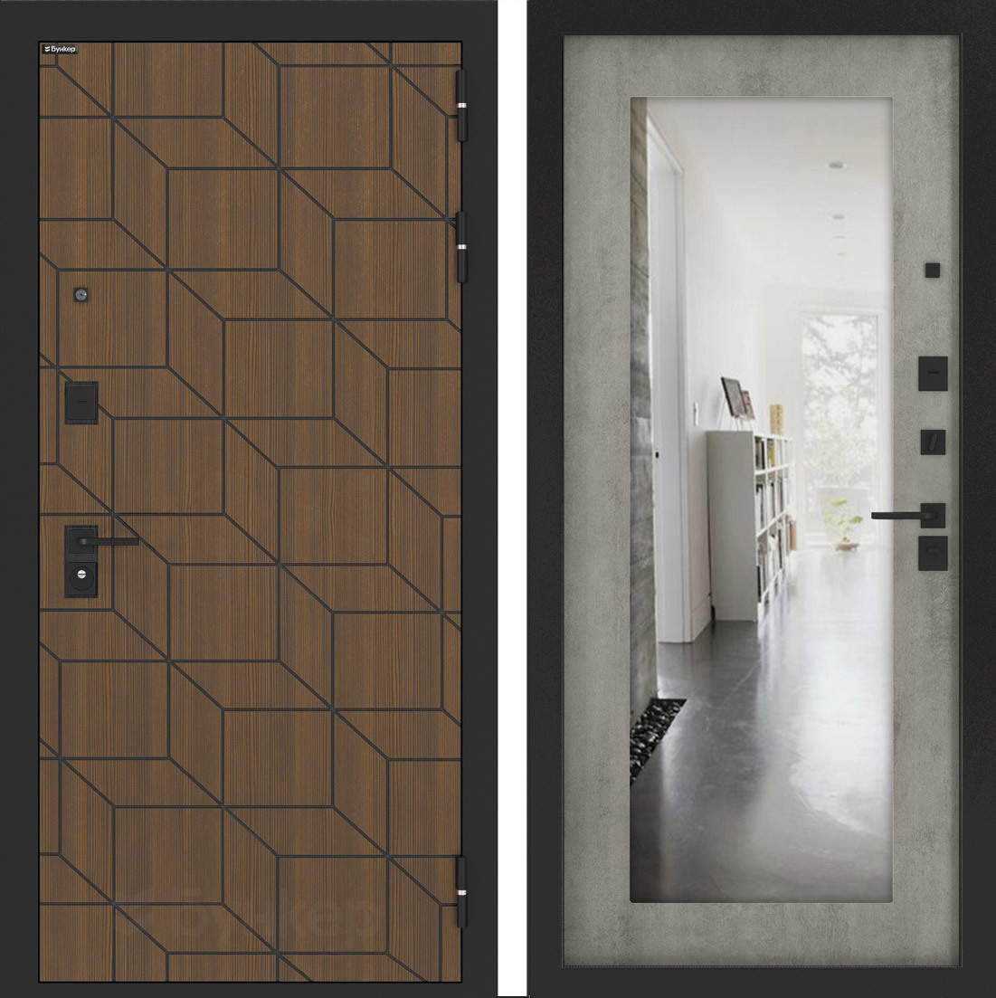 Изображение товара Входная дверь Бункер BN-03 с панелью ФЛЗ-603 правый 205x96см цвет ларче орех/бетон светлый с зеркалом