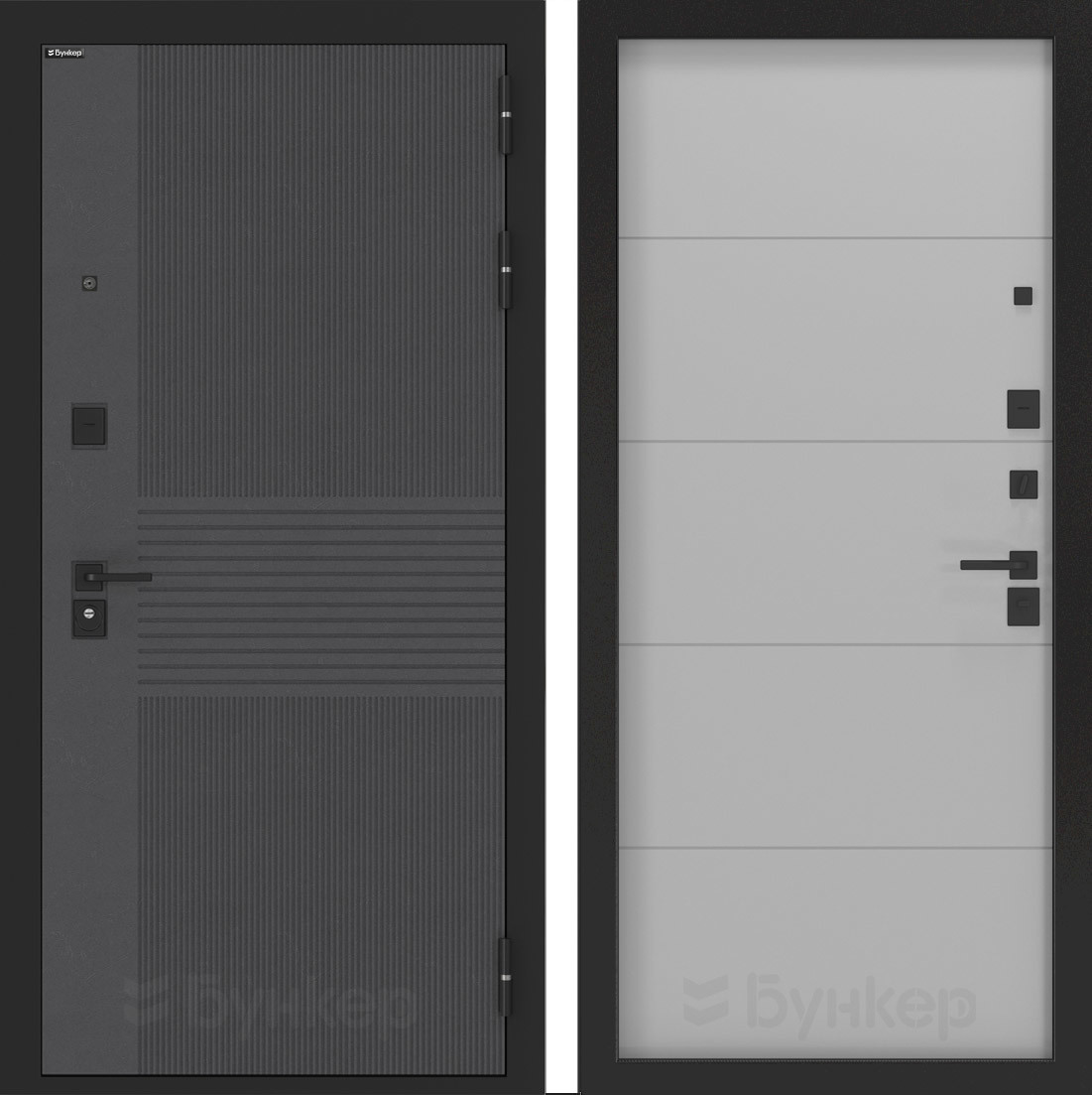 Изображение товара  BN-05 с панелью ФЛ-649 | Входная дверь Бункер, правый монтаж, графит-лофт