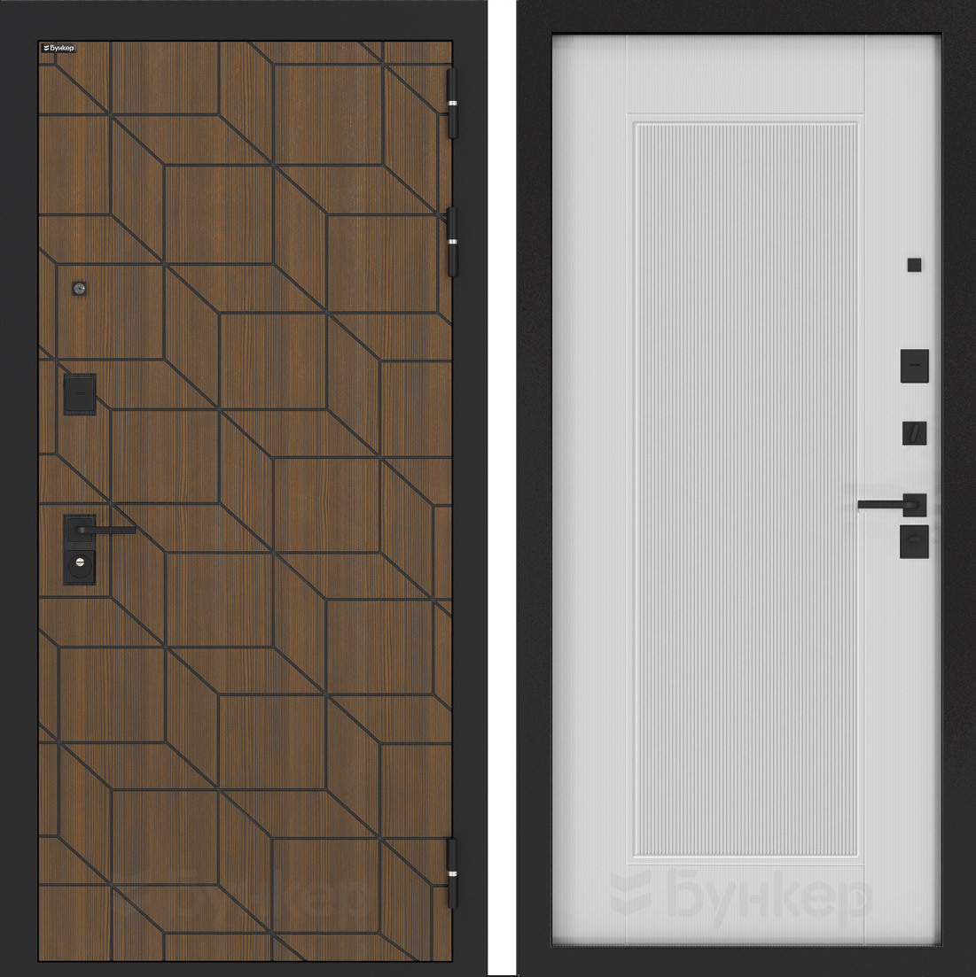 Изображение товара Входная дверь Бункер BN-03 с панелью Амстрод правый 205x96см цвет ларче орех/белый софт