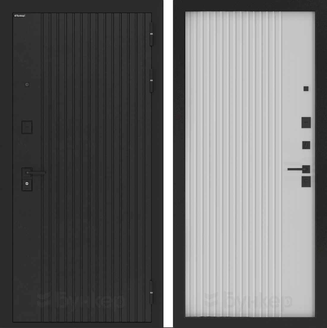 Изображение товара Входная дверь Бункер BN-06 с панелью Хомс правый 205x96см цвет черный кварц/белый софт