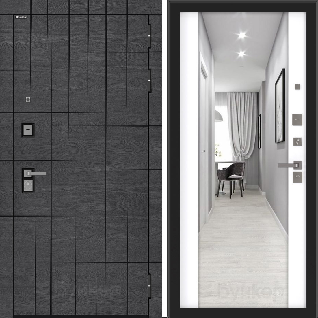 Изображение товара Дверь Бункер BN-09 с панелью ФЛЗ-1, правый вход, дуб мадейра/белый софт