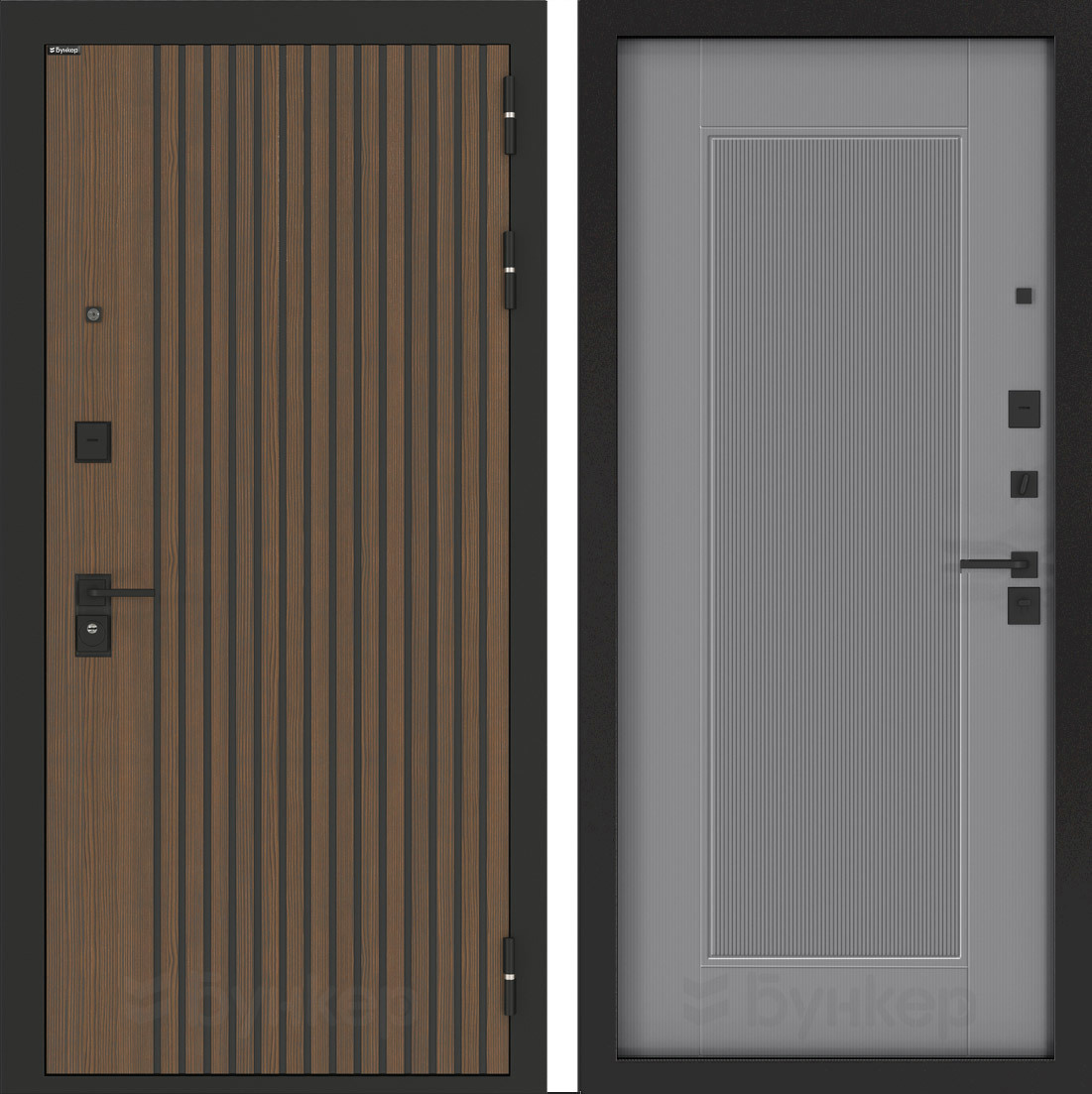 Изображение товара Входная дверь Бункер BN-02 с панелью Амстрод правый 205x88см цвет ларче орех/серый софт