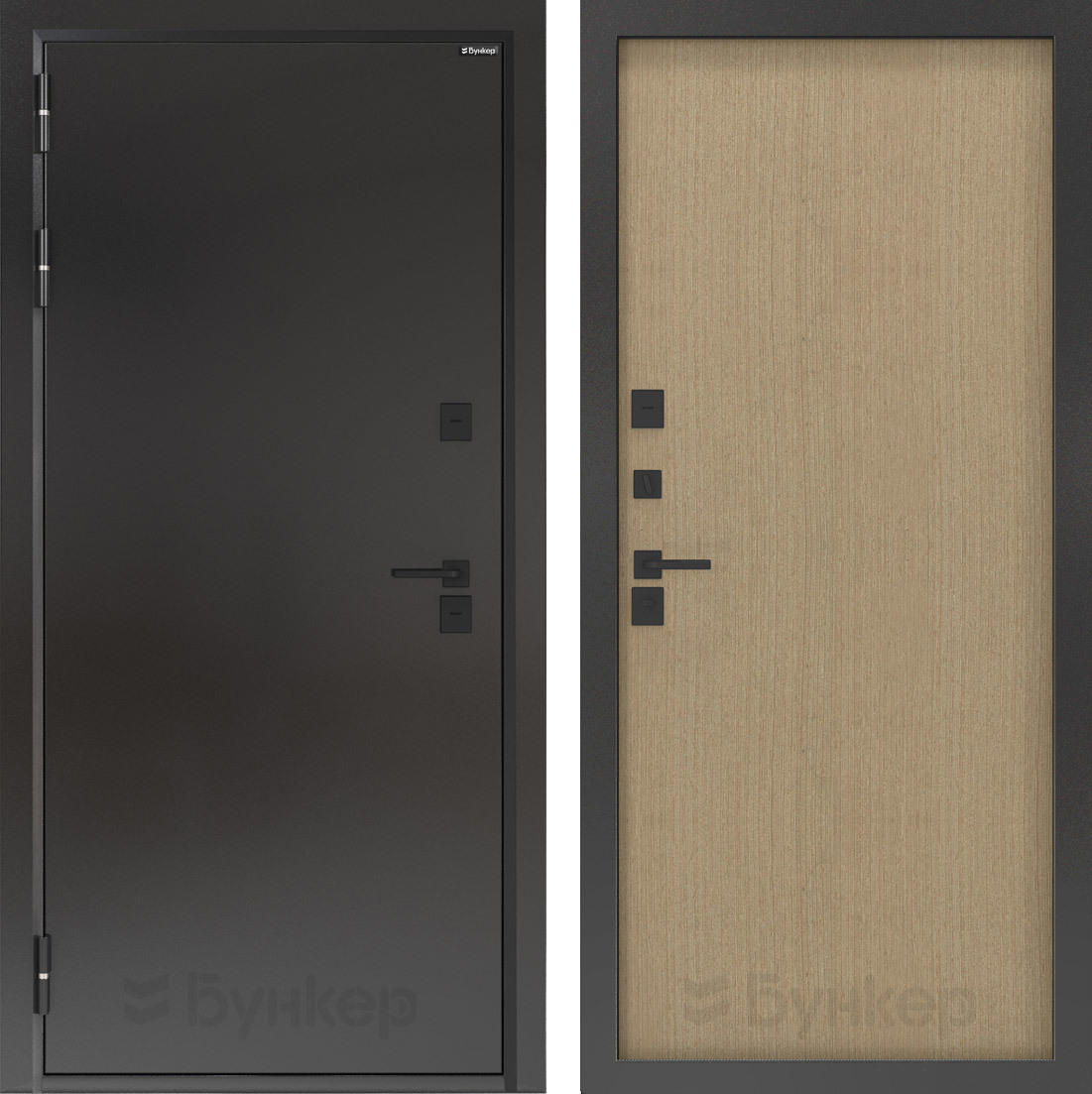 Изображение товара Входная дверь ДВЕРИ БУНКЕР BN-10 с панелью ДВП, левый, букле темный/венге светлый