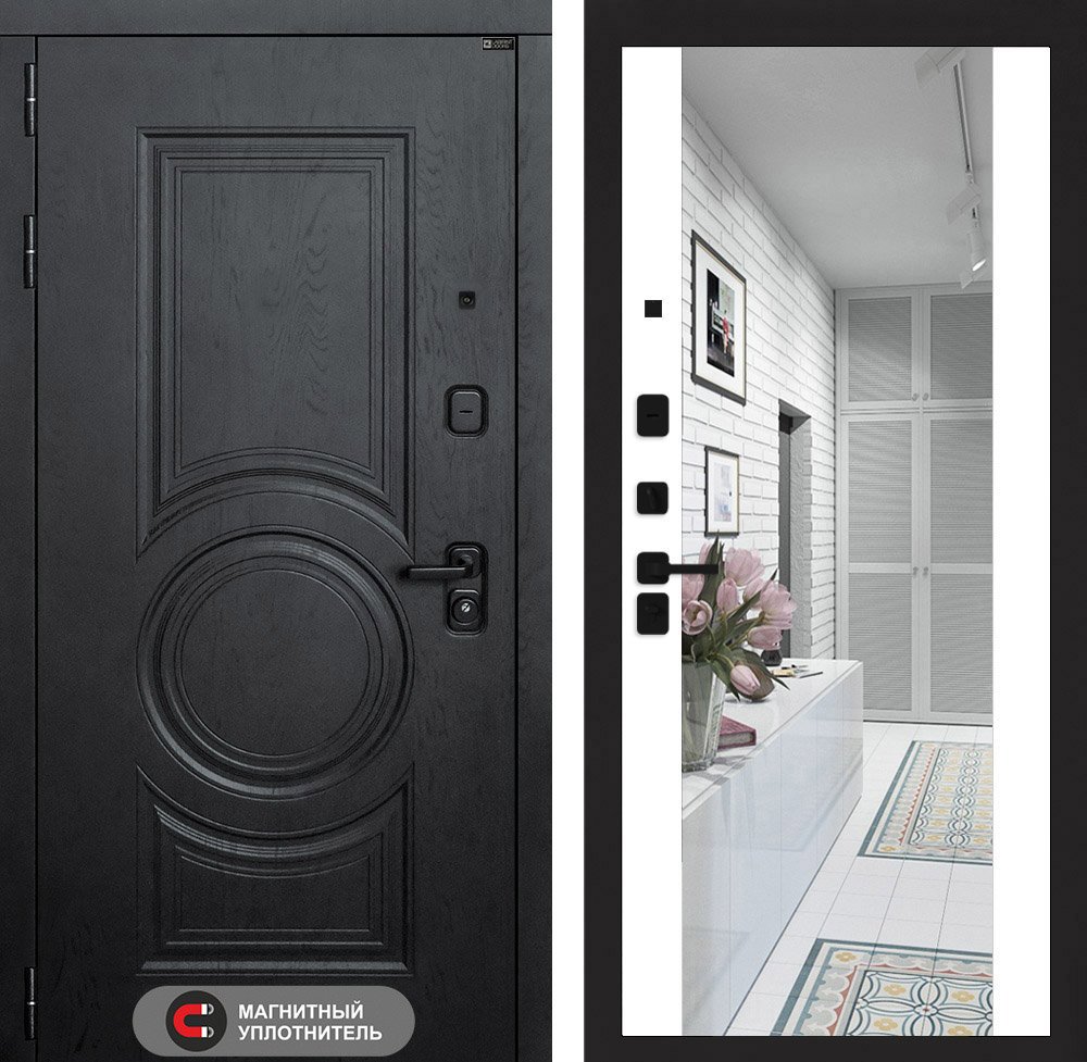 Изображение товара Входная дверь Двери Лабиринт Гранд с панелью Максимум левый 205x88см цвет альберо блэк/белый софт с зеркалом