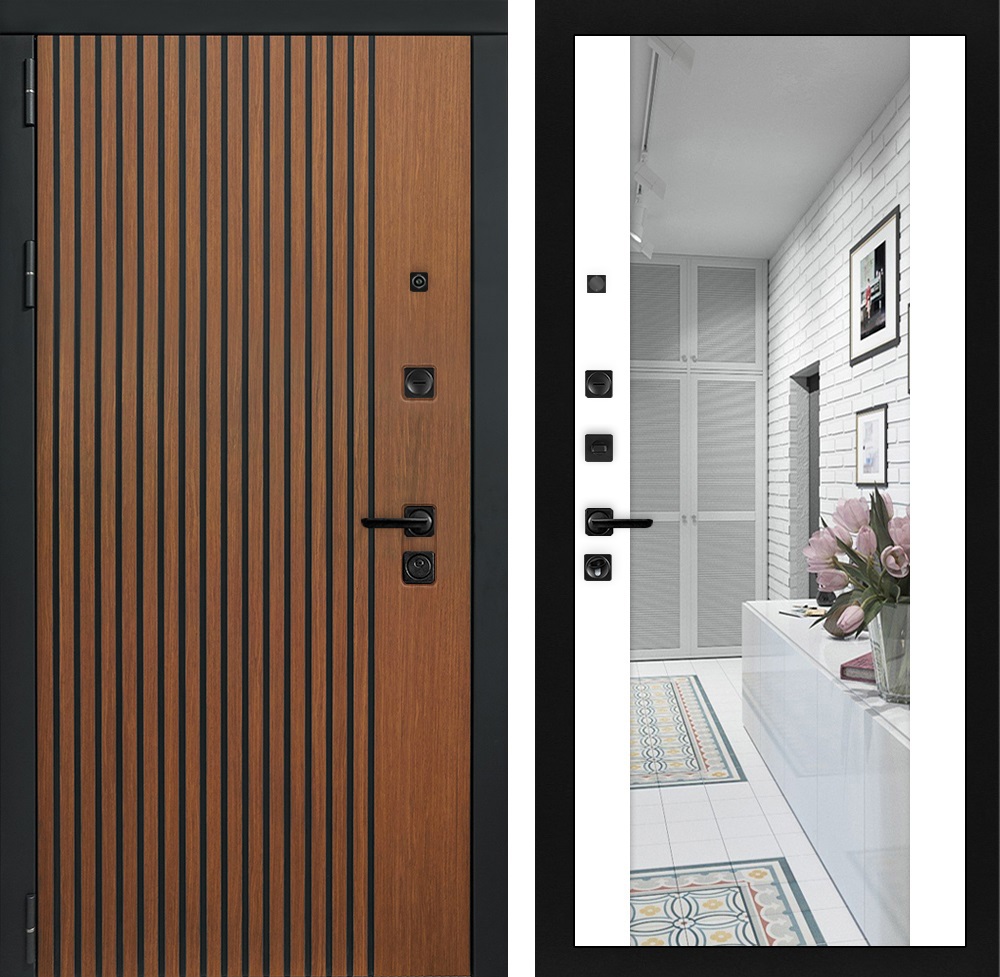 Изображение товара Входная дверь Двери Лабиринт Шторм с панелью Максимум левый 205x88см цвет дуб кантри темный/белый софт с зеркалом