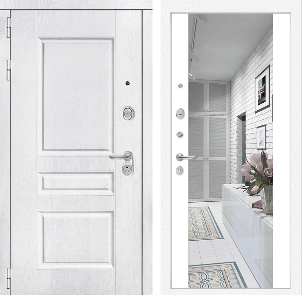 Изображение товара Входная дверь Двери Лабиринт Версаль с панелью Максимум левый 205x88см цвет альберо браш серебро/белый софт с зеркалом