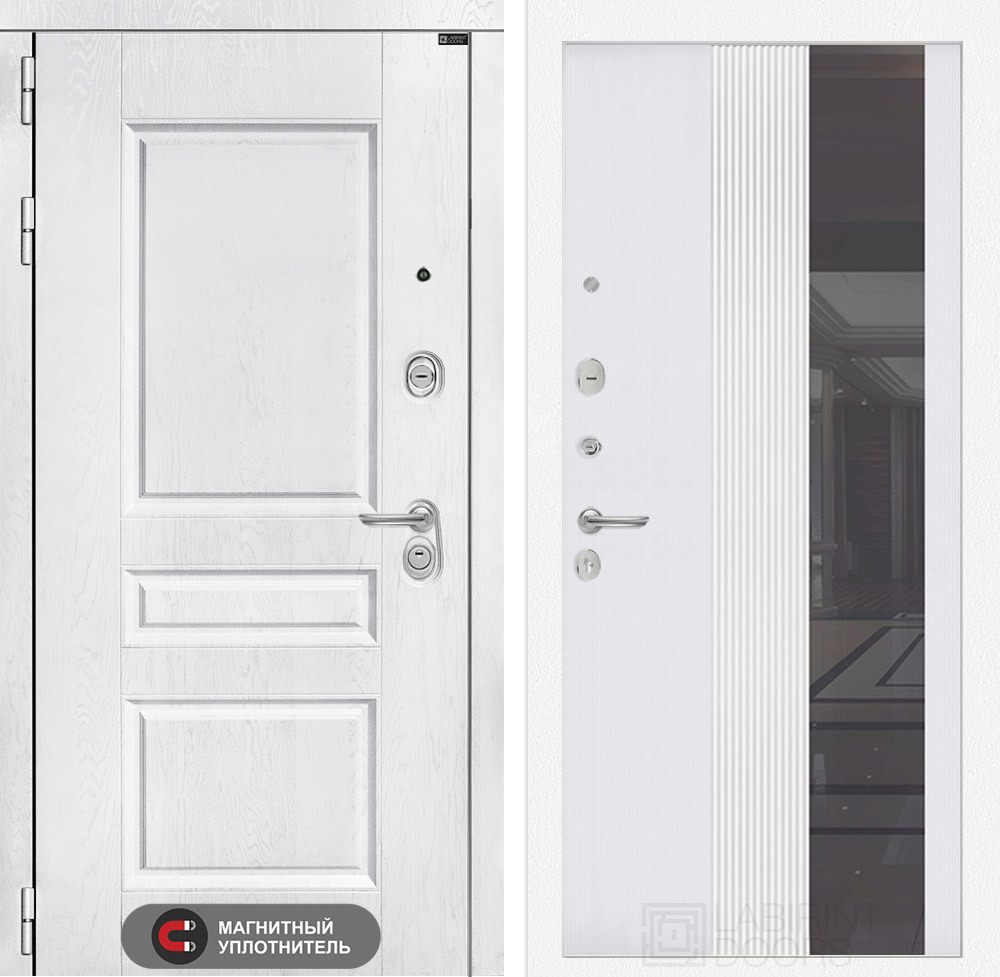 Изображение товара Входная дверь Двери Лабиринт Версаль с панелью П32 левый 205x88см цвет альберо браш серебро/белый софт с зеркалом