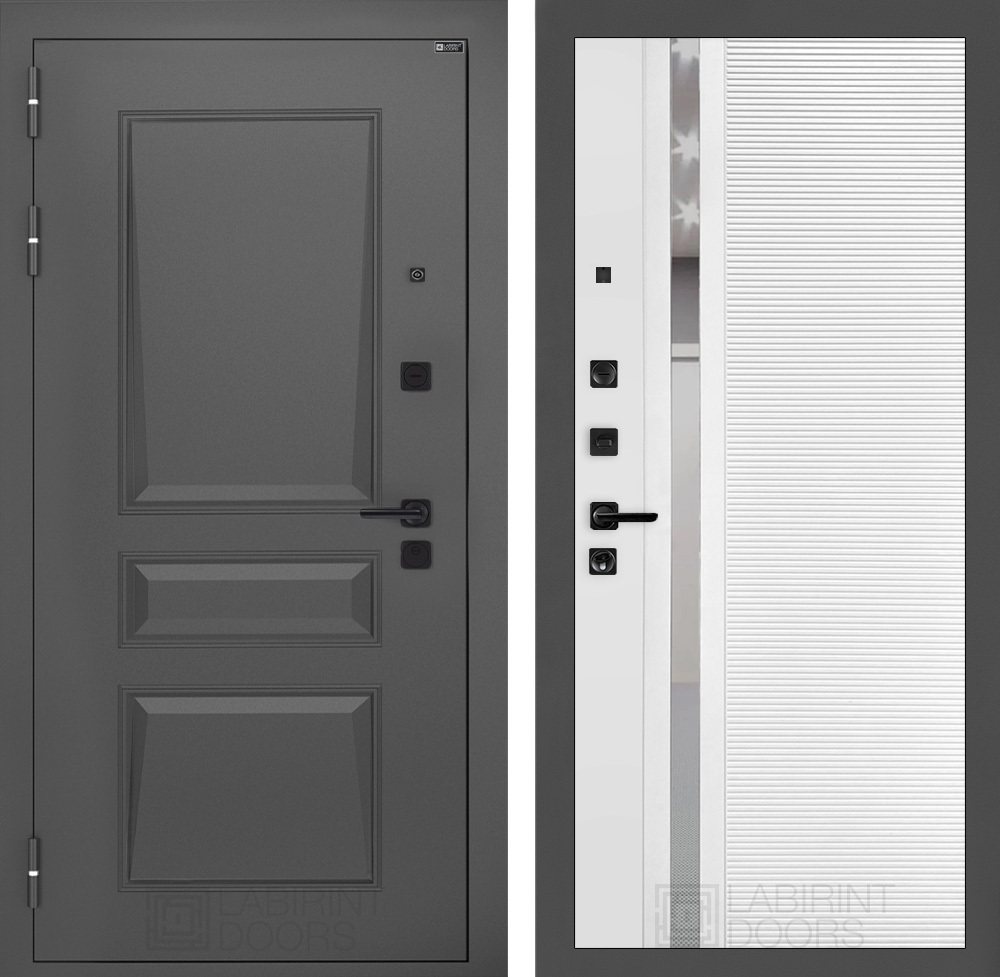 Изображение товара Входная дверь Двери Лабиринт Орлеан с панелью П31 левый 205x88см цвет муар серый 7024 (матовый)/белый софт с зеркалом