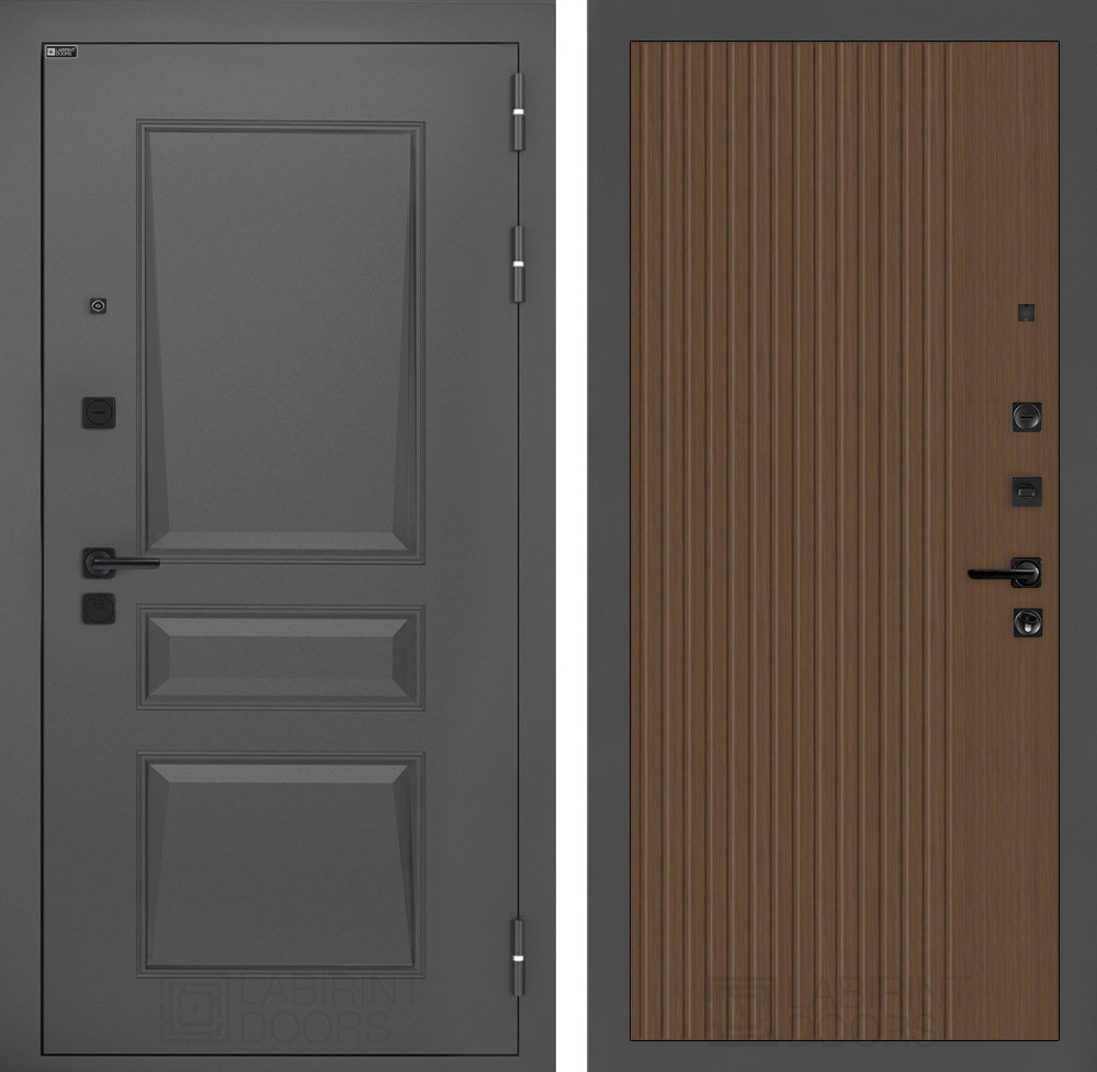 Изображение товара Входная дверь Двери Лабиринт Орлеан с панелью П29 правый 205x88см цвет муар серый 7024 (матовый)/дуб кантри