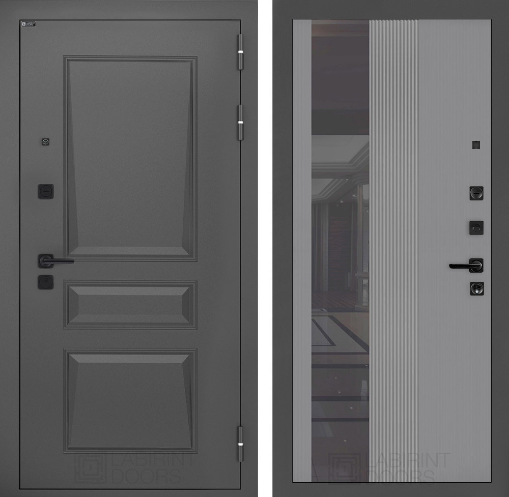 Изображение товара Входная дверь ДВЕРИ ЛАБИРИНТ Орлеан с панелью П32 (правый) 205x96 см, муар серый 7024