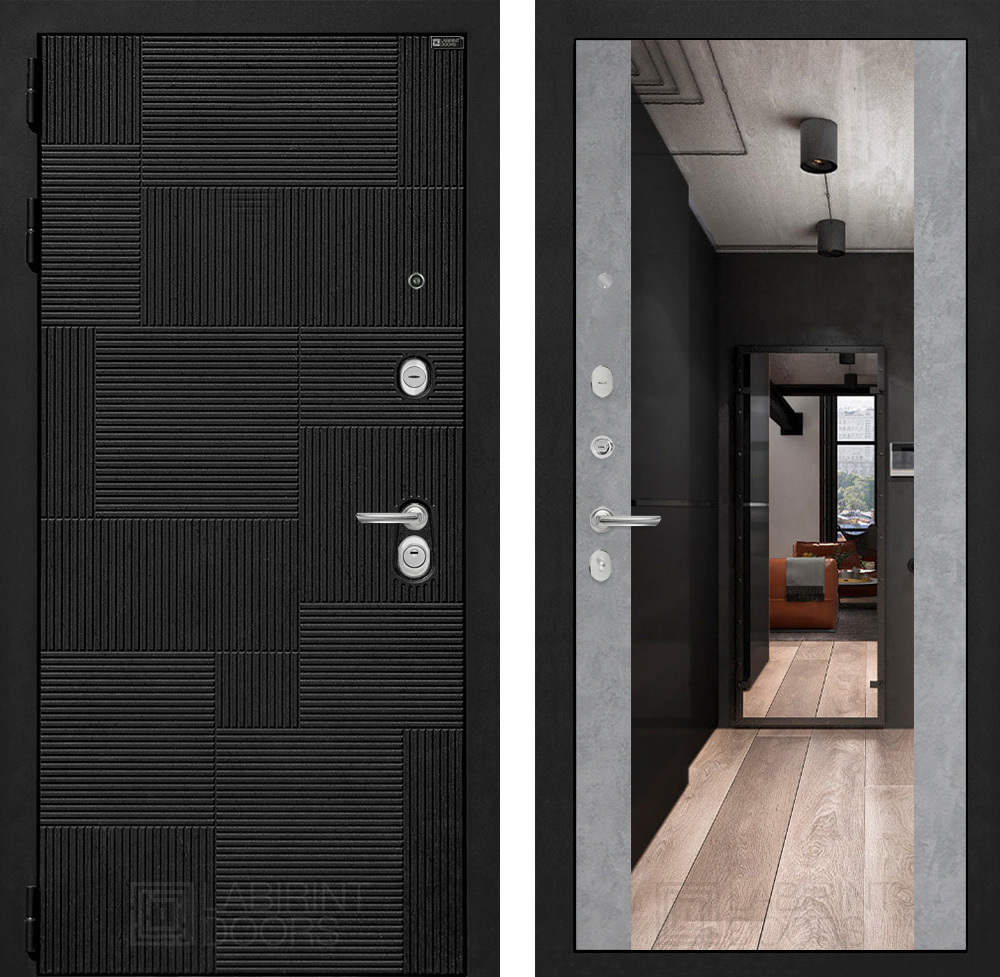 Изображение товара Входная дверь Двери Лабиринт Пазл с панелью Максимум левый 205x96см цвет лофт черный/бетон светлый с зеркалом