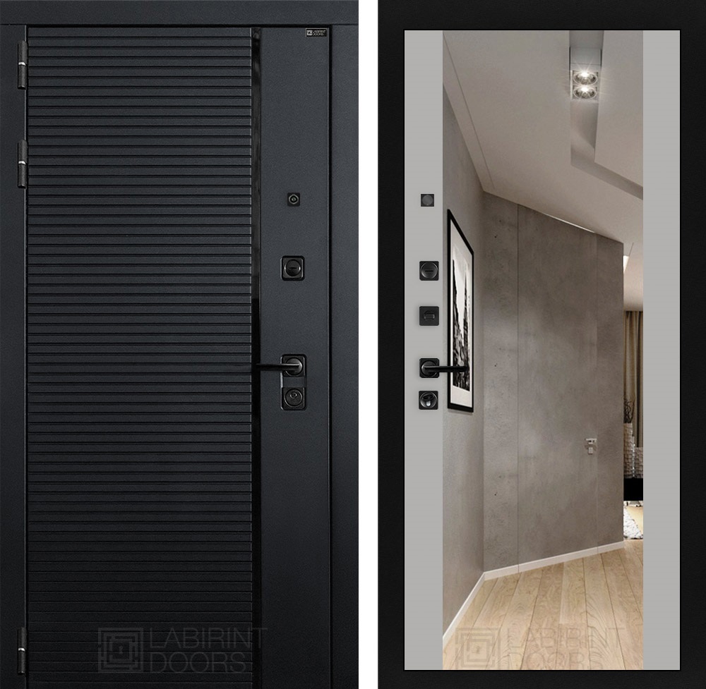 Изображение товара Входная дверь Двери Лабиринт Пиано с панелью Максимум левый 205x96см цвет черный кварц/грей софт с зеркалом