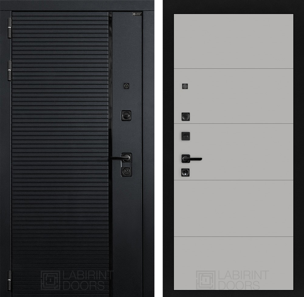 Изображение товара Входная дверь ДВЕРИ ЛАБИРИНТ Пиано с панелью П13 - Черный кварц/Грей софт