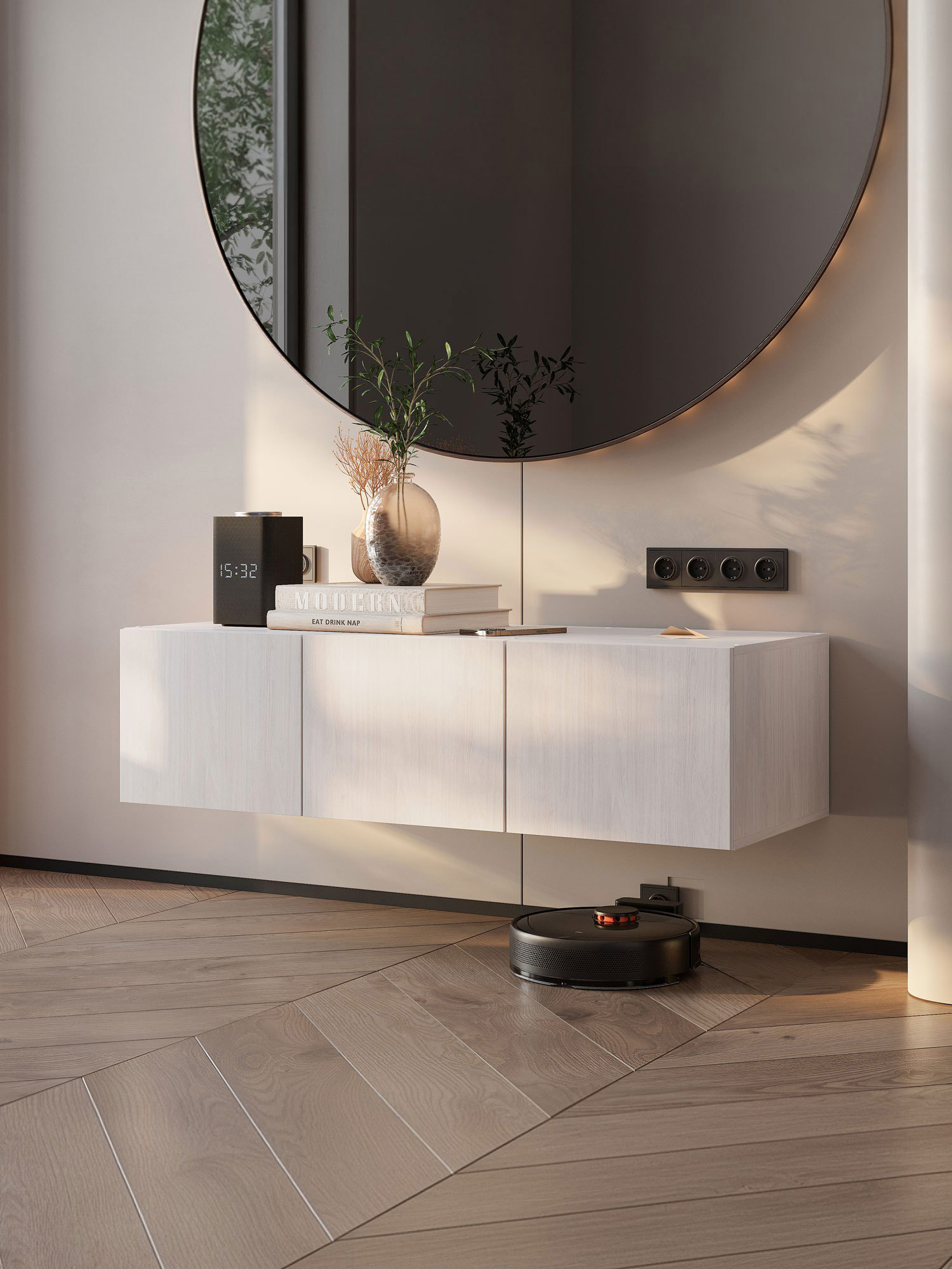 Изображение товара Навесной шкаф Тайм BTS 3 двери белый ясень современный дизайн