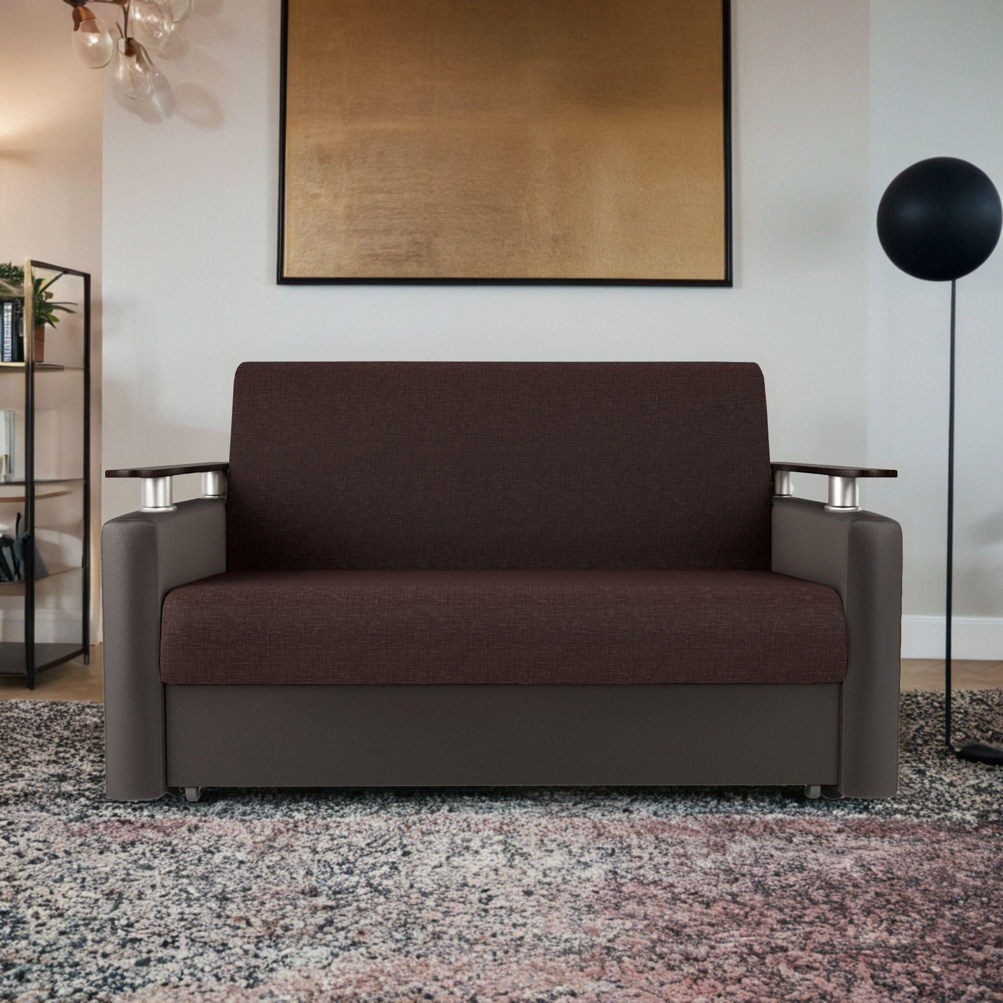 Изображение товара Диван раскладной Гамма Шарм 120x95x110 см рогожка/экокожа цвет шоколадный