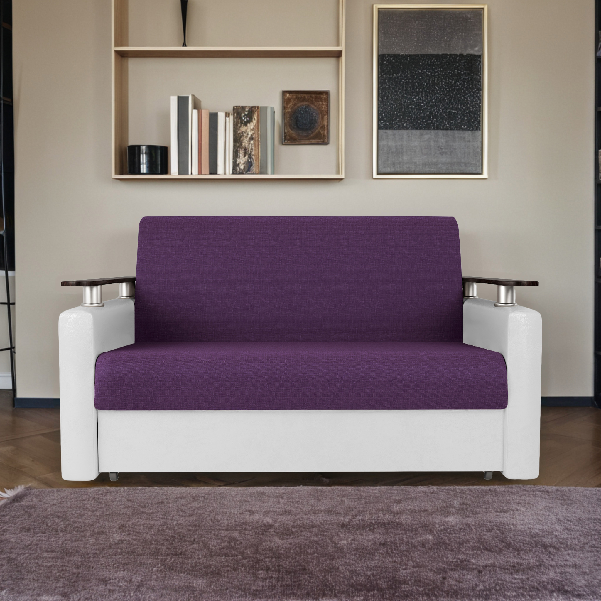 Изображение товара Диван раскладной Гамма Шарм 120x95x110 см рогожка/экокожа цвет фиолетовый/белый
