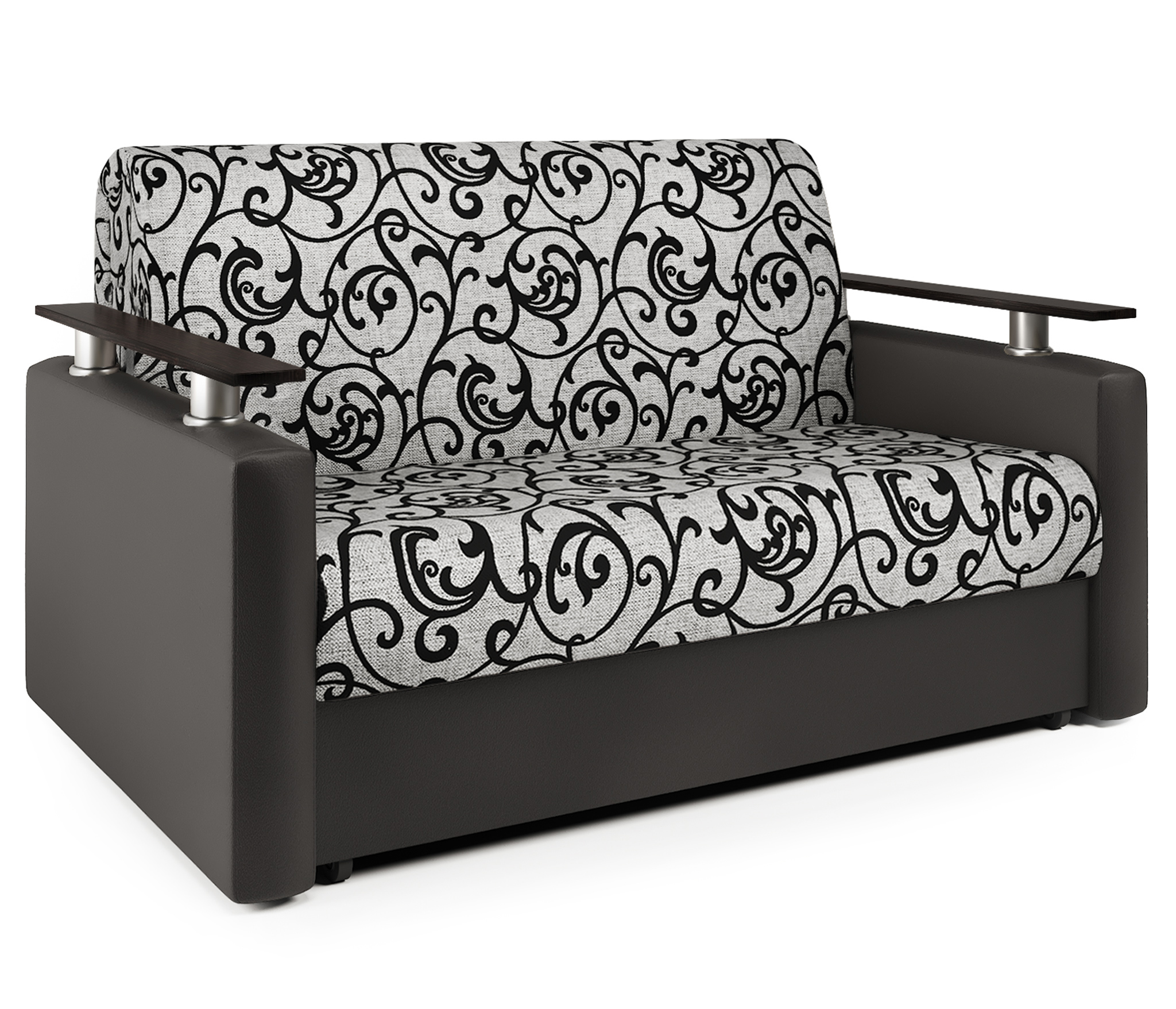 Изображение товара Диван раскладной Гамма Шарм 140x95x110 см экокожа цвет шоколад/серый с узорами