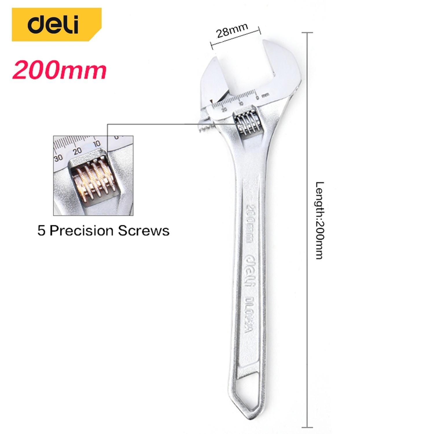 Изображение товара Разводной ключ Deli DL008A 200 мм захват до 28 мм