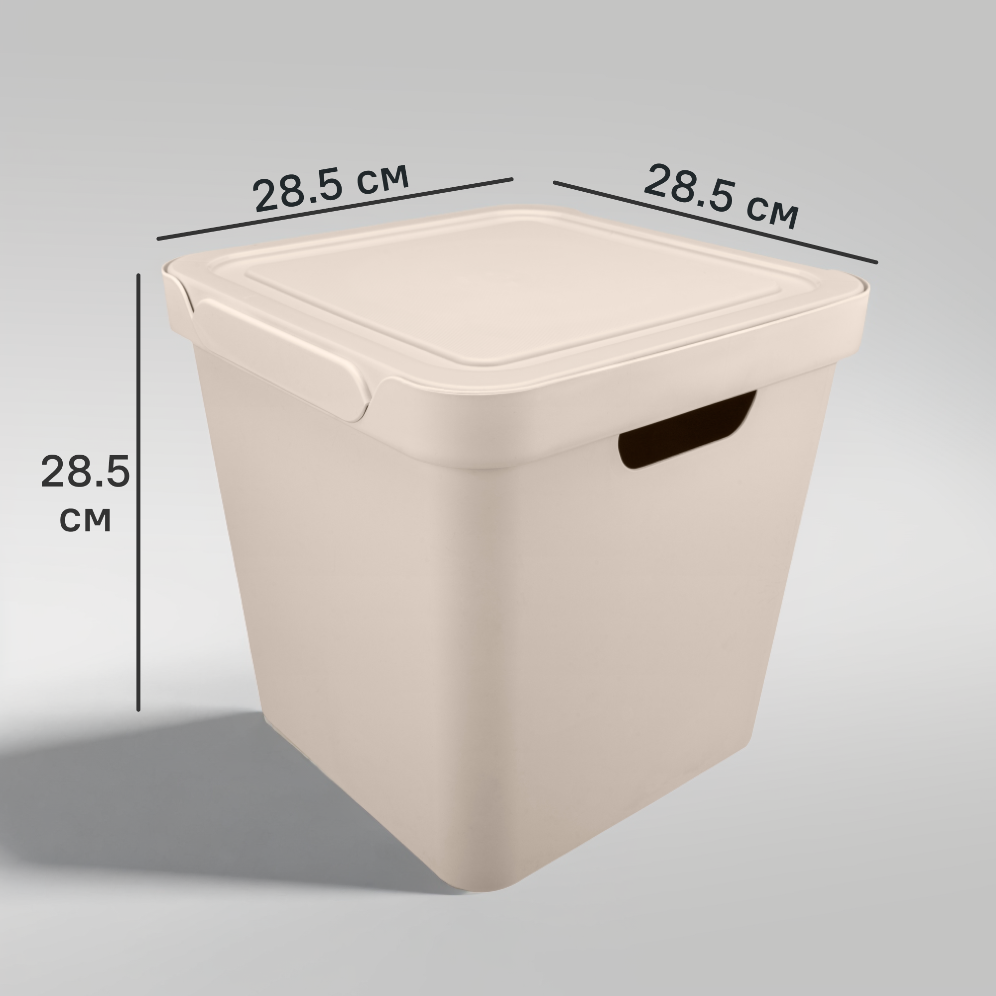 Изображение товара Ящик Luxe 28.6x28.6x28.6 см объем 18 л из полипропилена с крышкой бежевый