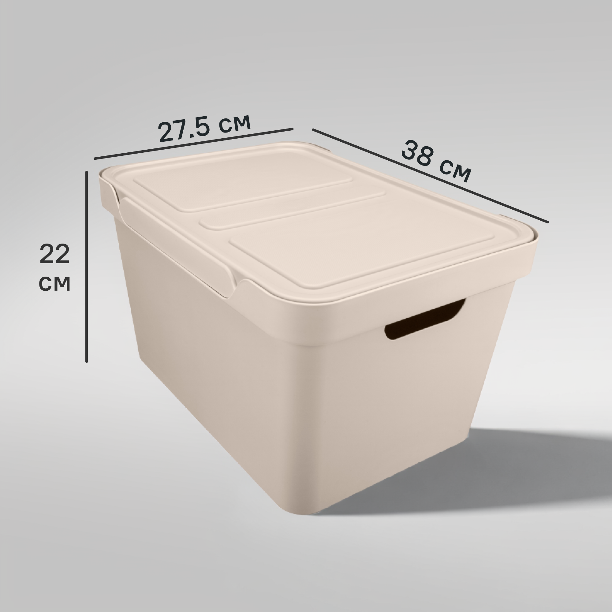 Изображение товара Ящик универсальный 38x27.5x22.1 см, 18 л, бежевый, с крышкой