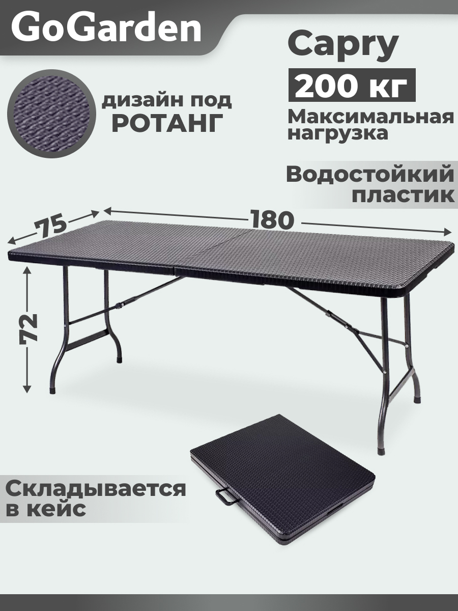 Изображение товара Складной садовый стол GoGarden Capri 180x75 см водостойкий венге